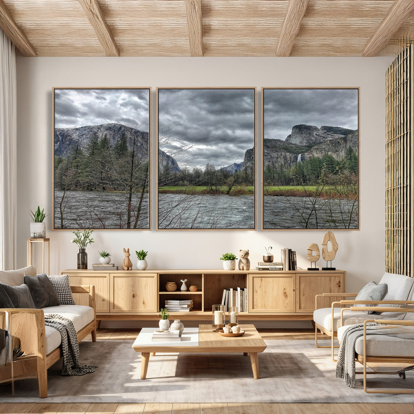 75582552-MGV-CV-36X24 - Yosemite Valley River Landscape Wall Art Canvas Print, Granite Cliffs Forest River Canvas Print, California National Park Moody Scenic Art Printi