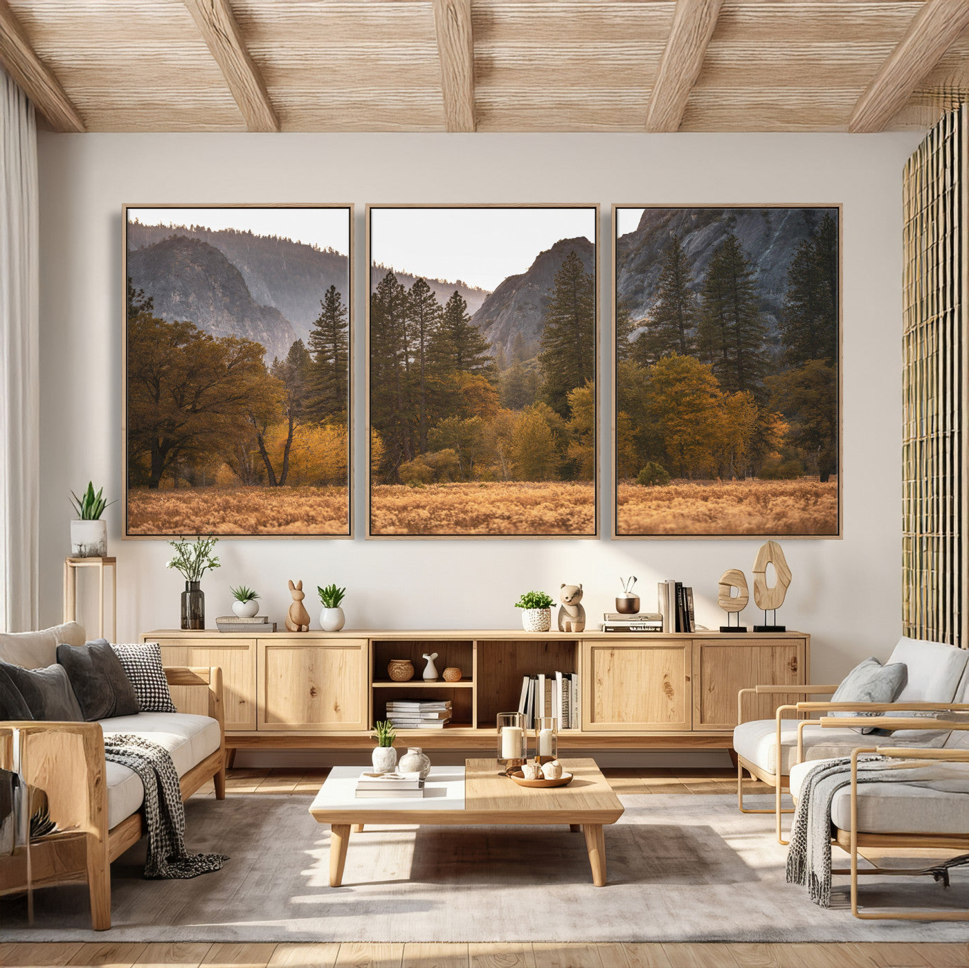 61682763-MGV-CV-36X24 - Yosemite Valley Autumn Forest Landscape Wall Art Canvas Print, Granite Mountain Pine Trees Canvas Print, California National Park Fall Scenic Art Printing