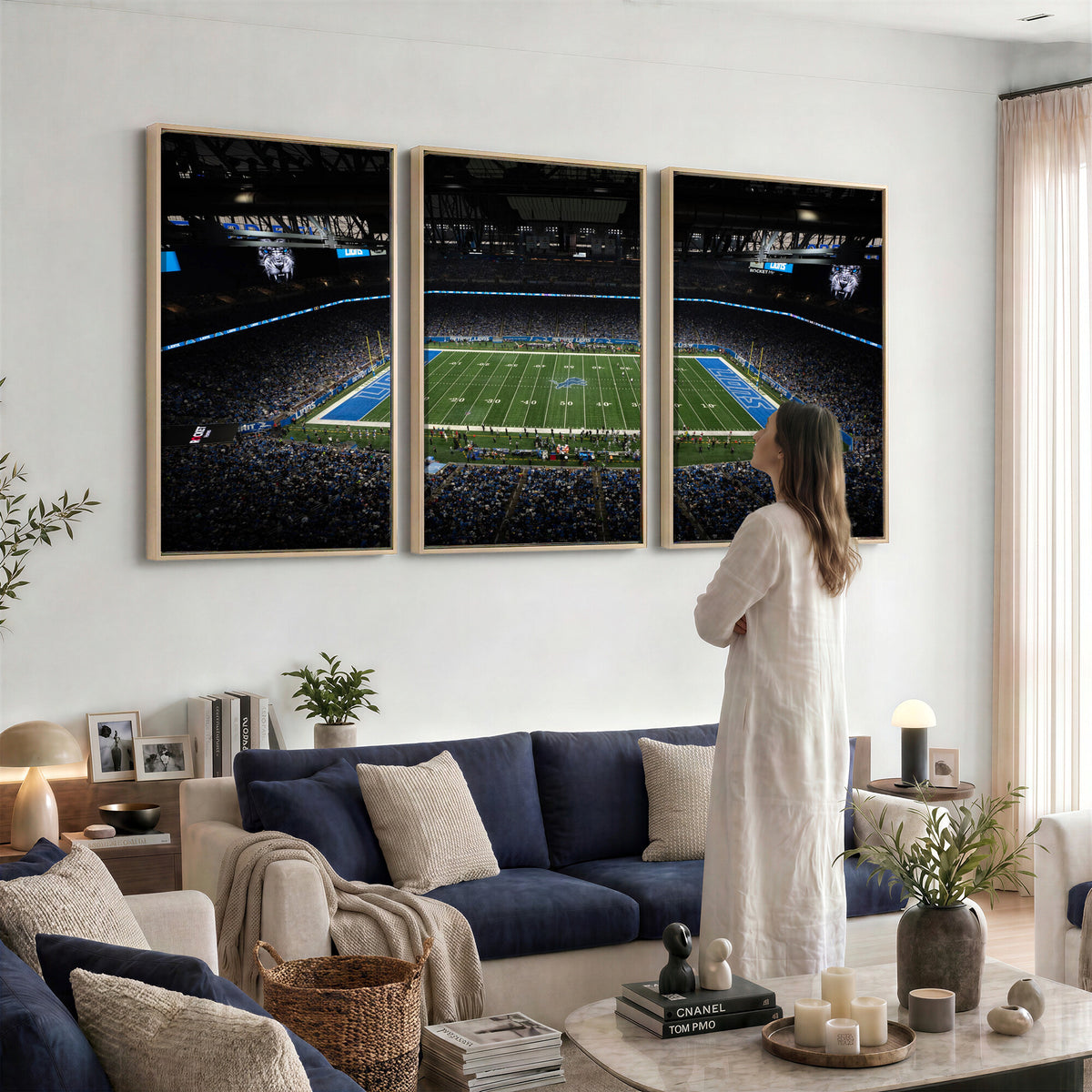 16709602-MGV-CV-36X24 - Detroit Lions Stadium Wall Art Canvas Print, Football Field Panorama