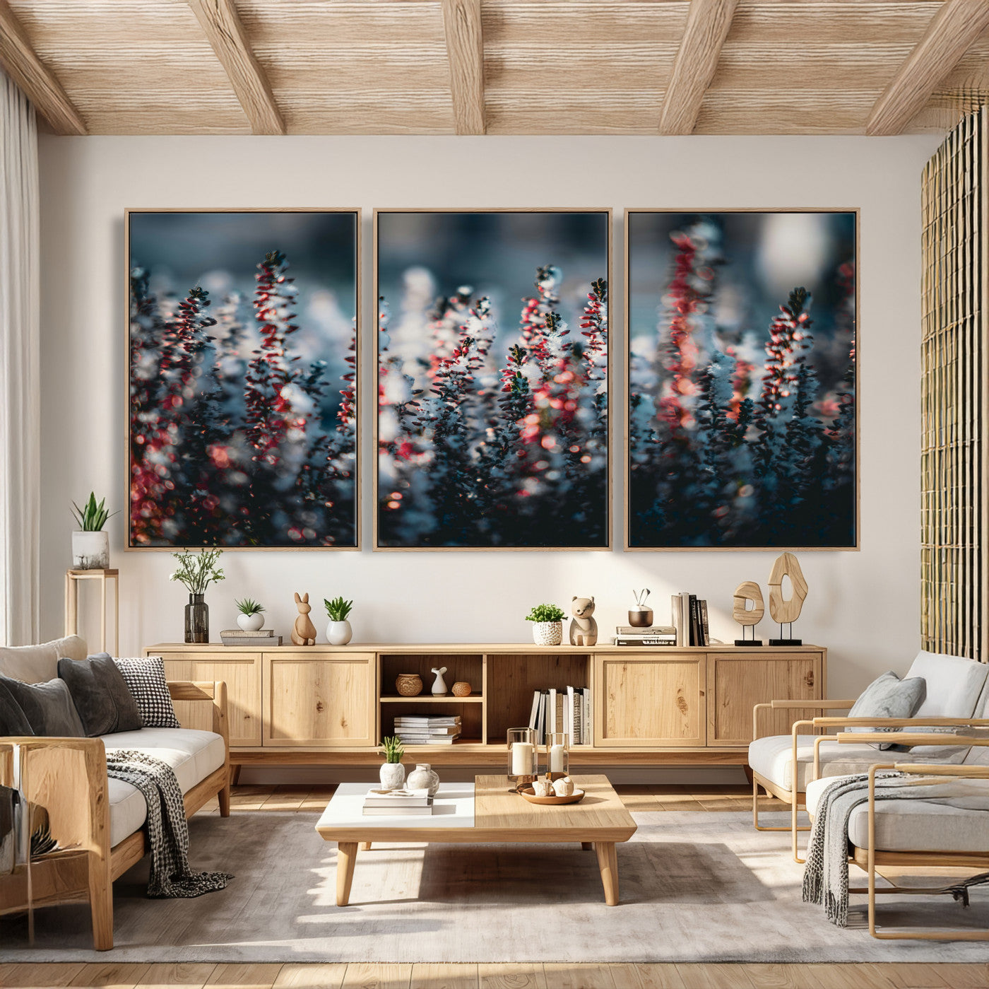 82063935-MGV-CV-36X24 - Winter Heather Wall Art Canvas Print, Frosted Floral Nature Art, Moody Botanical Wall Decor