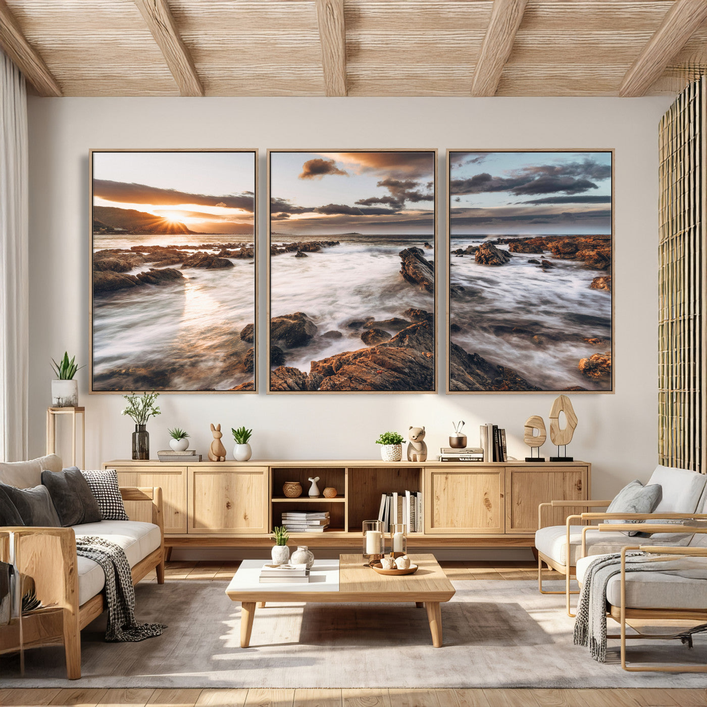 66746024-MGV-CV-36X24 - Rocky Coast Ocean Sunset Wall Art Canvas Print, Dramatic Seascape Nature Wall Decor for Living Room and Office