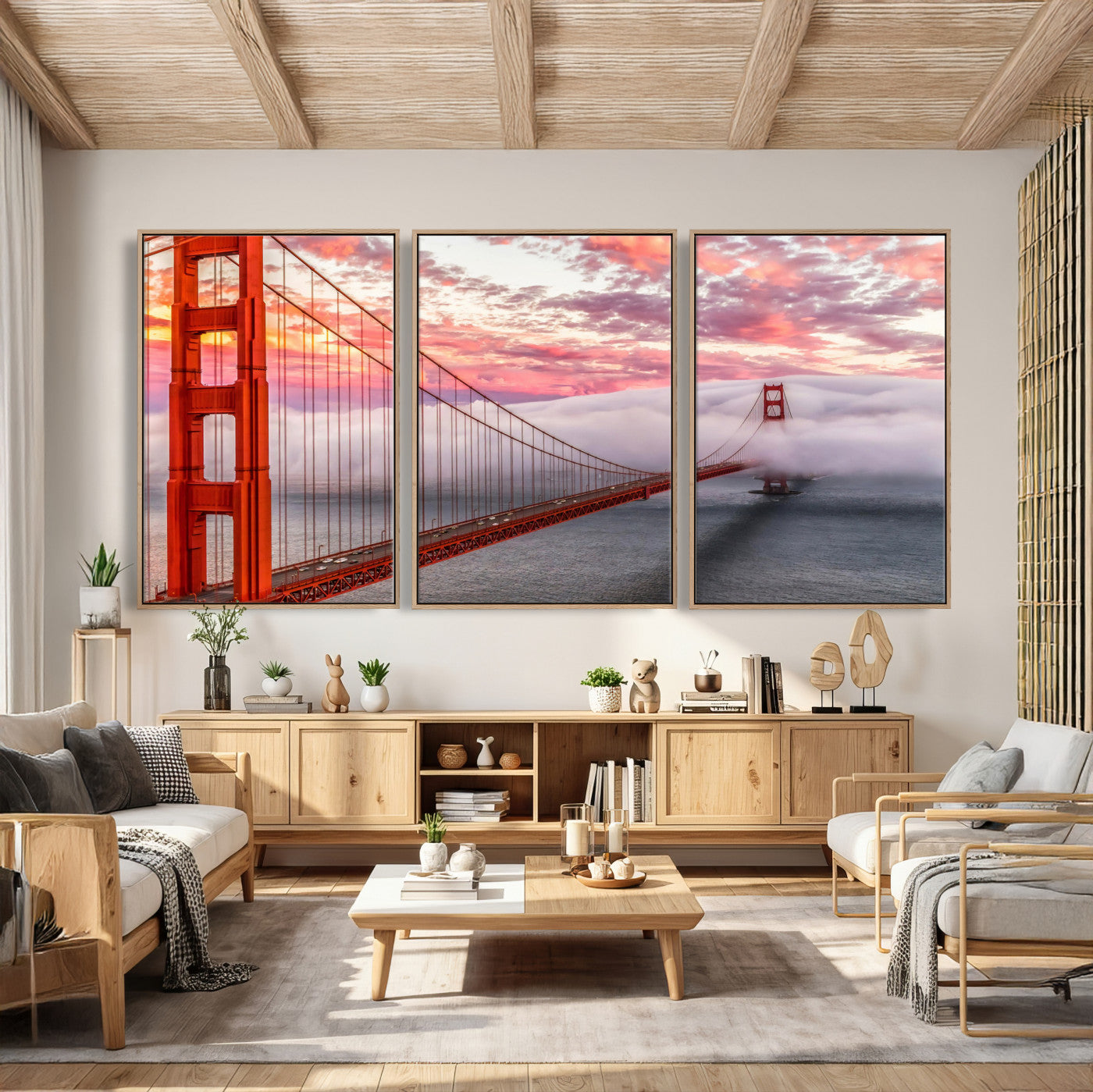 58813635-MGV-CV-36X24 - Golden Gate Bridge Wall Art Canvas Print, San Francisco City Landmark Wall Decor, Foggy Sunset Bridge Artwork, Modern Cityscape Canvas Wall Art, Framed Canvas Wall Art Ready to Hang
