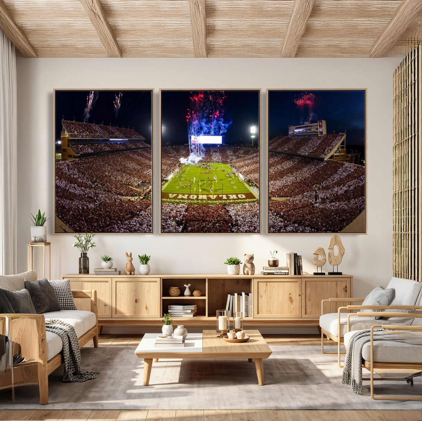43197777-MGV-CV-36X24 - Oklahoma Memorial Stadium Wall Art Canvas Print – Oklahoma Sooners Football Artwork for Home, Office, and Sports Room Decor