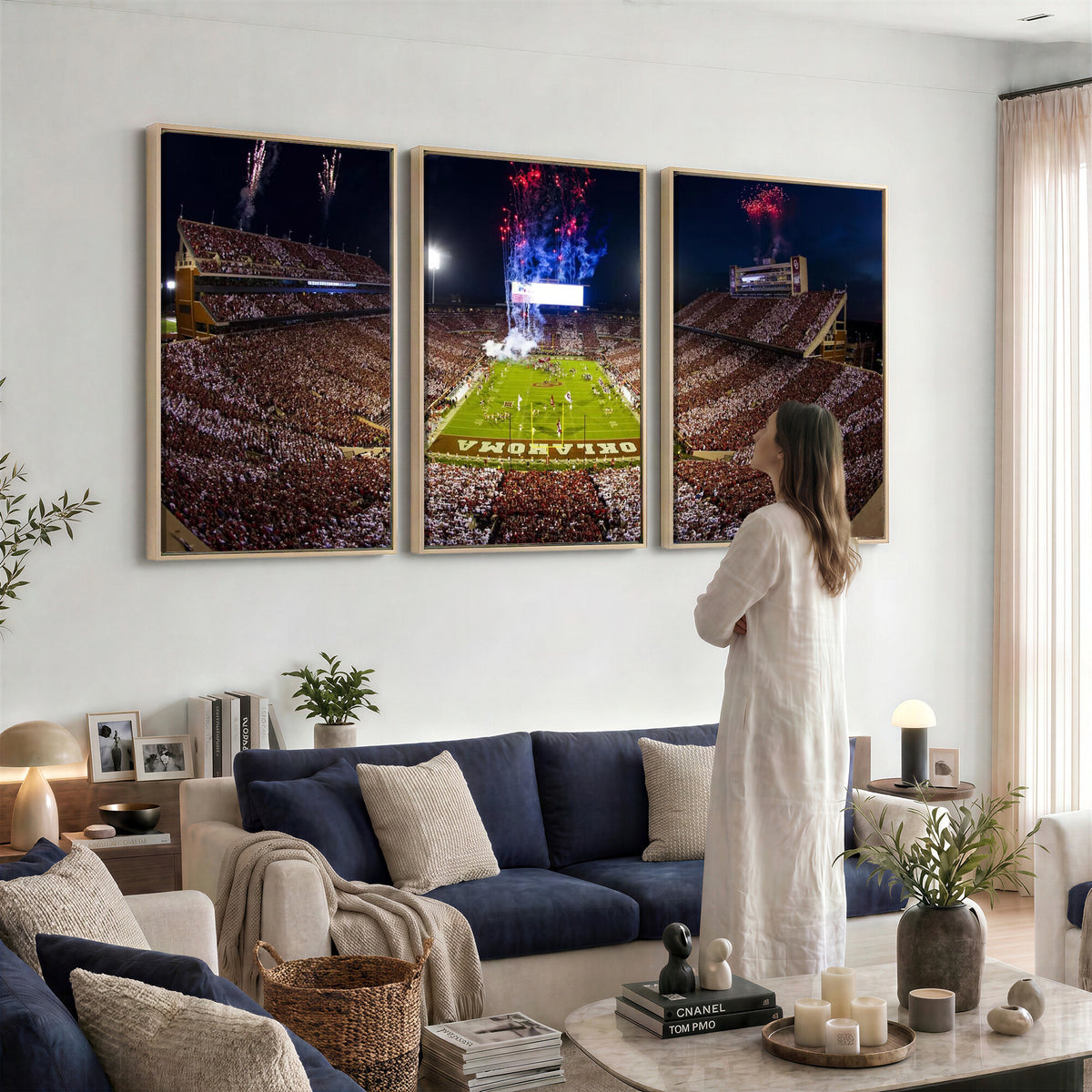 43197777-MGV-CV-36X24 - Oklahoma Memorial Stadium Wall Art Canvas Print – Oklahoma Sooners Football Artwork for Home, Office, and Sports Room Decor