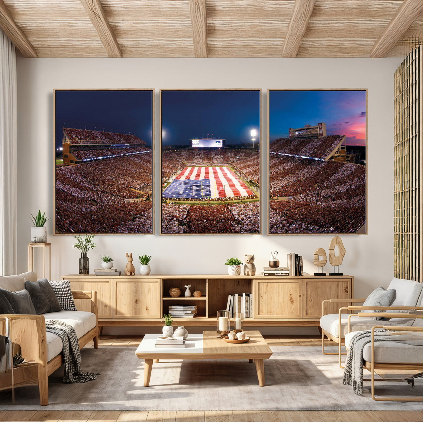 59917418-MGV-CV-36X24 - Oklahoma Memorial Stadium Wall Art Canvas Print – Oklahoma Sooners Football Artwork for Home, Office, and Sports Room Decor