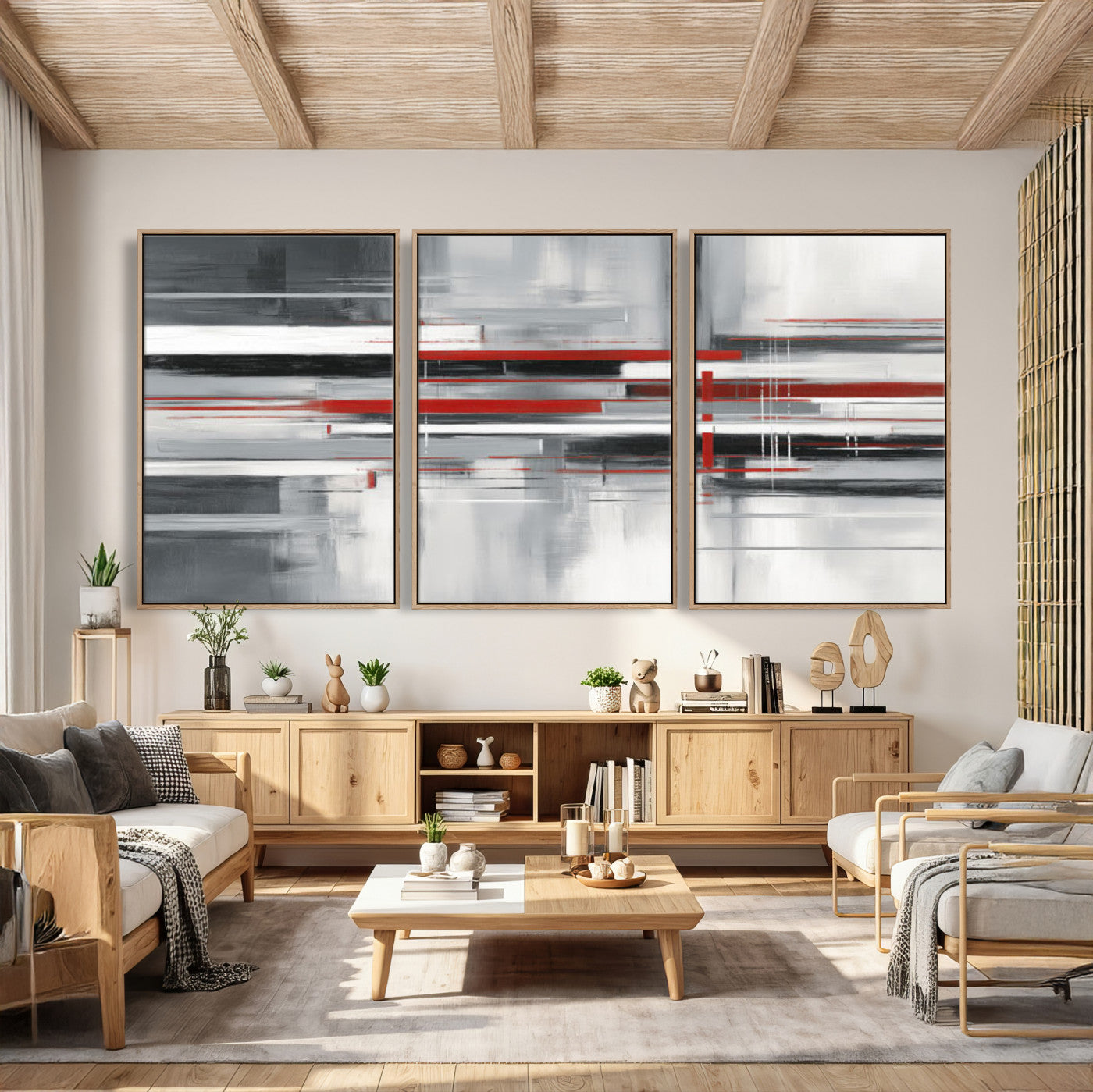 62640681-MGV-CV-36X24 - Gray Red Abstract Wall Art Canvas Print, Modern Abstract Canvas Wall Decor for Contemporary Living Room and Office