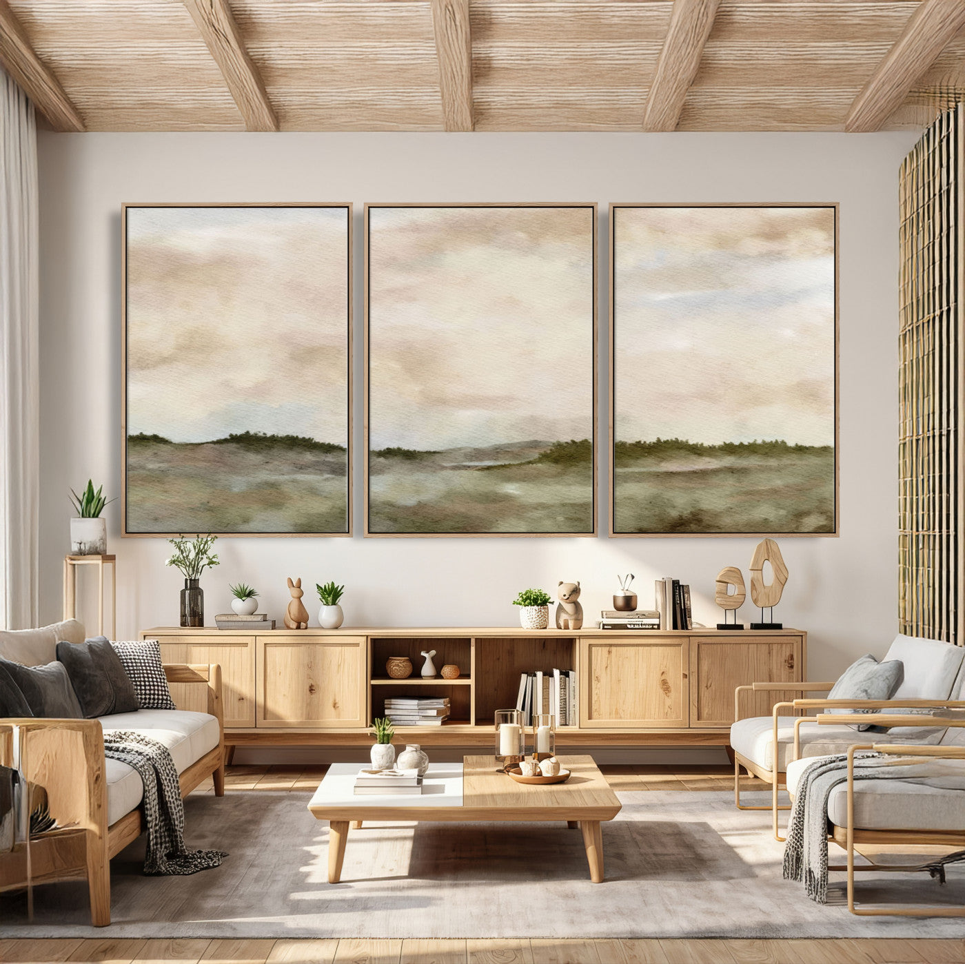 13578069-MGV-CV-36X24 - Abstract Landscape Wall Art Canvas Print, Watercolor Pastoral Landscape Painting Wall Decor for Modern Farmhouse Interiors