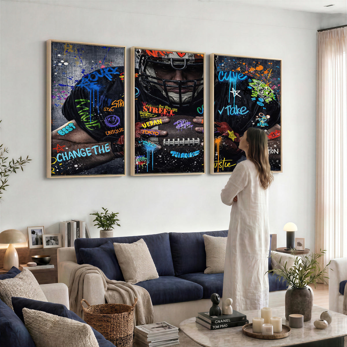 55267256-MGV-CV-36X24 - Graffiti American Football Player Street Art Wall Art Canvas Print