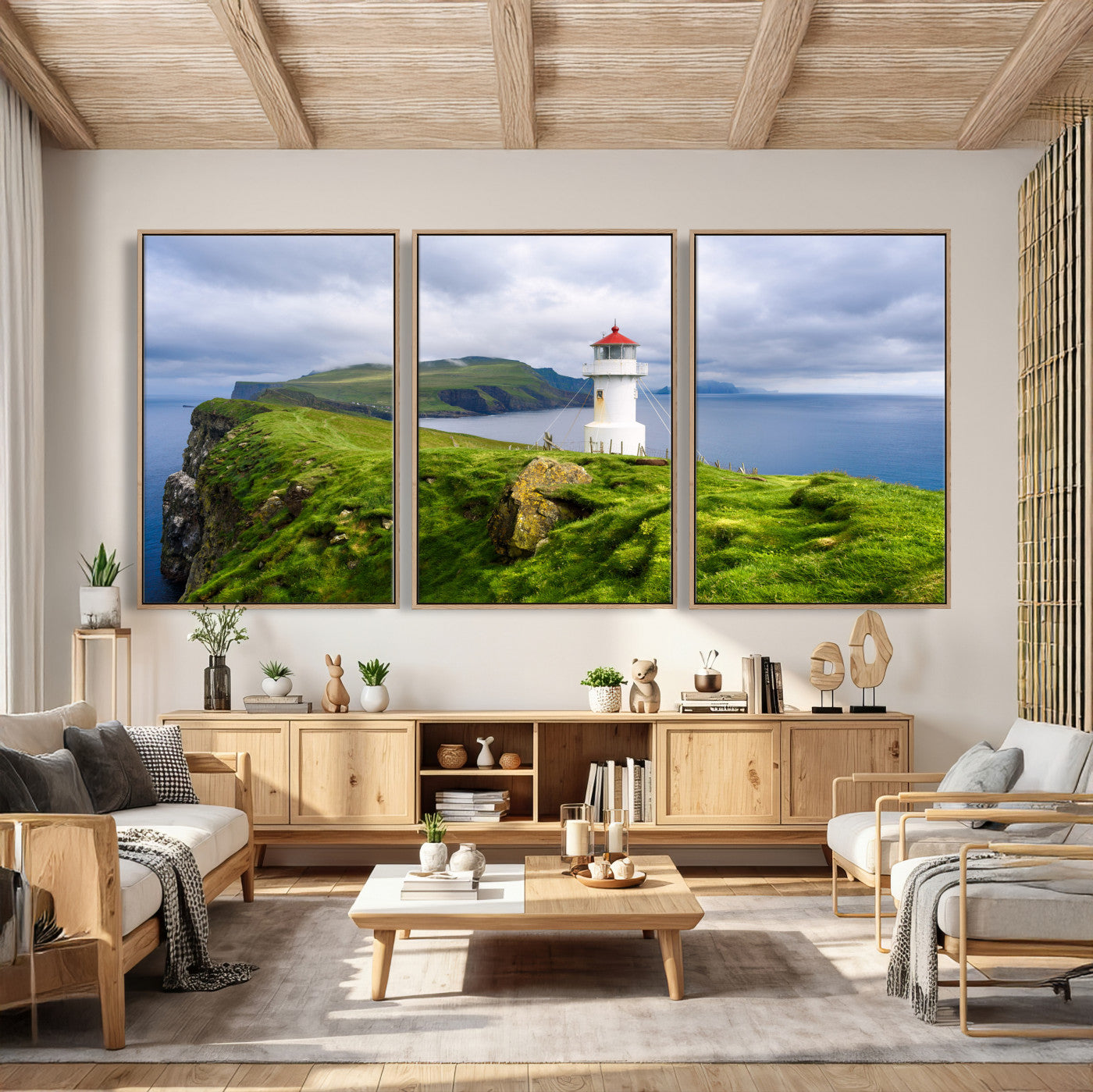 10680390-MGV-CV-36X24 - Coastal Lighthouse Wall Art Canvas Print, Cliffside Ocean Landscape Canvas Print, Scandinavian Coastal Decor for Living Room