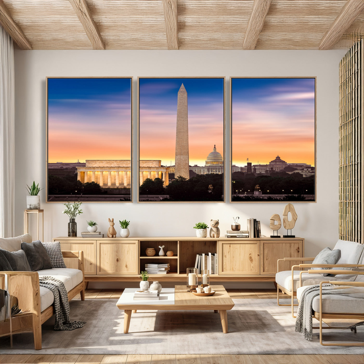 72704063-MGV-CV-36X24 - Washington DC Skyline Wall Art Canvas Print – Lincoln Memorial, Washington Monument & Capitol Artwork Print