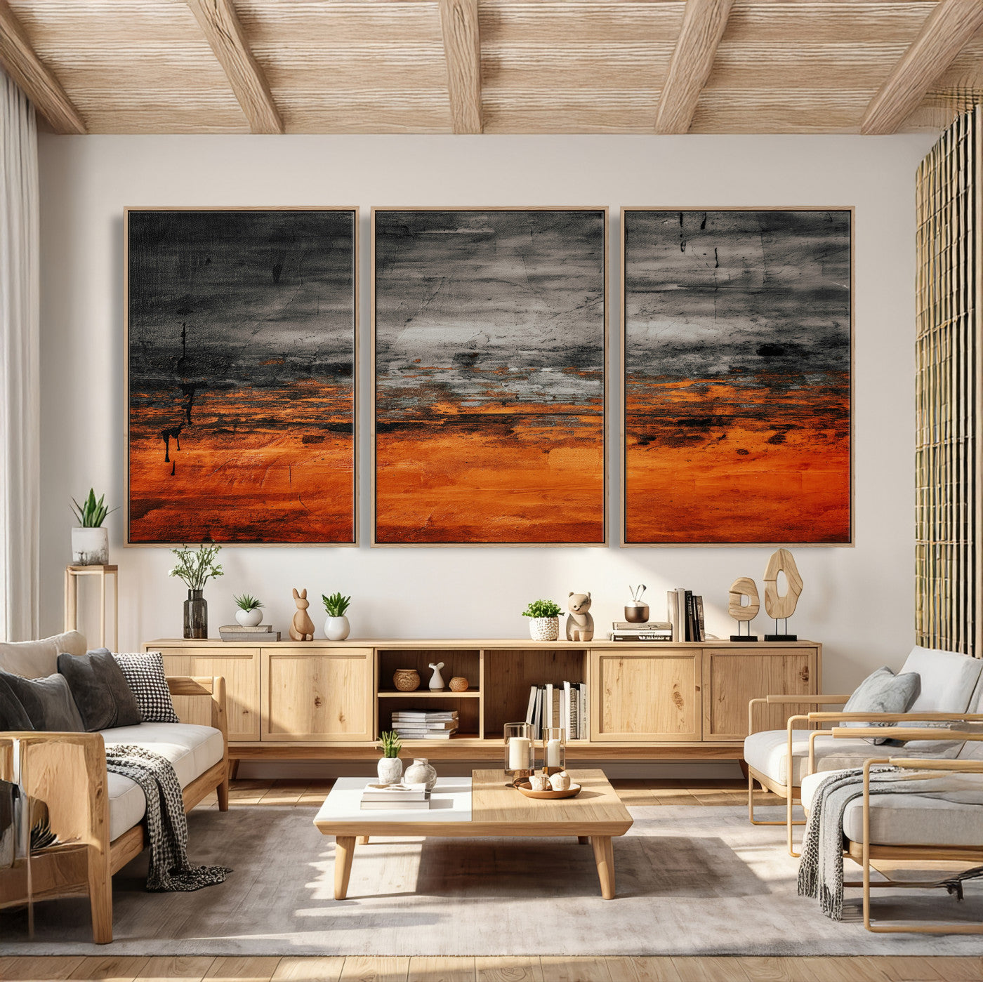 75409282-MGV-CV-36X24 - Black Orange Abstract Wall Art Canvas Print Modern Textured Painting Decor
