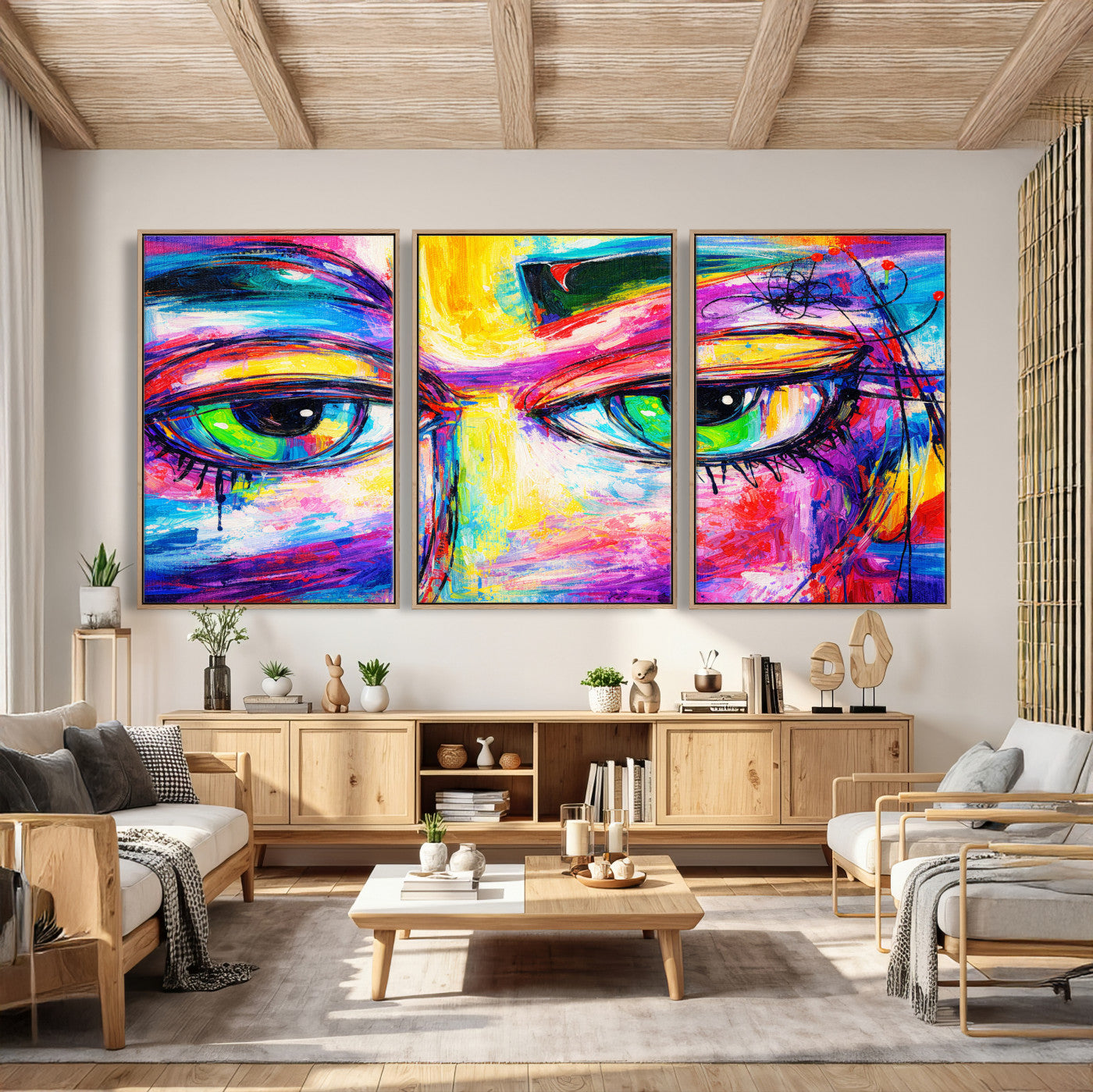 99390655-MGV-CV-36X24 - Colorful Abstract Face Wall Art Canvas Print – Modern Pop Art Portrait Artwork for Contemporary Living Room Decor