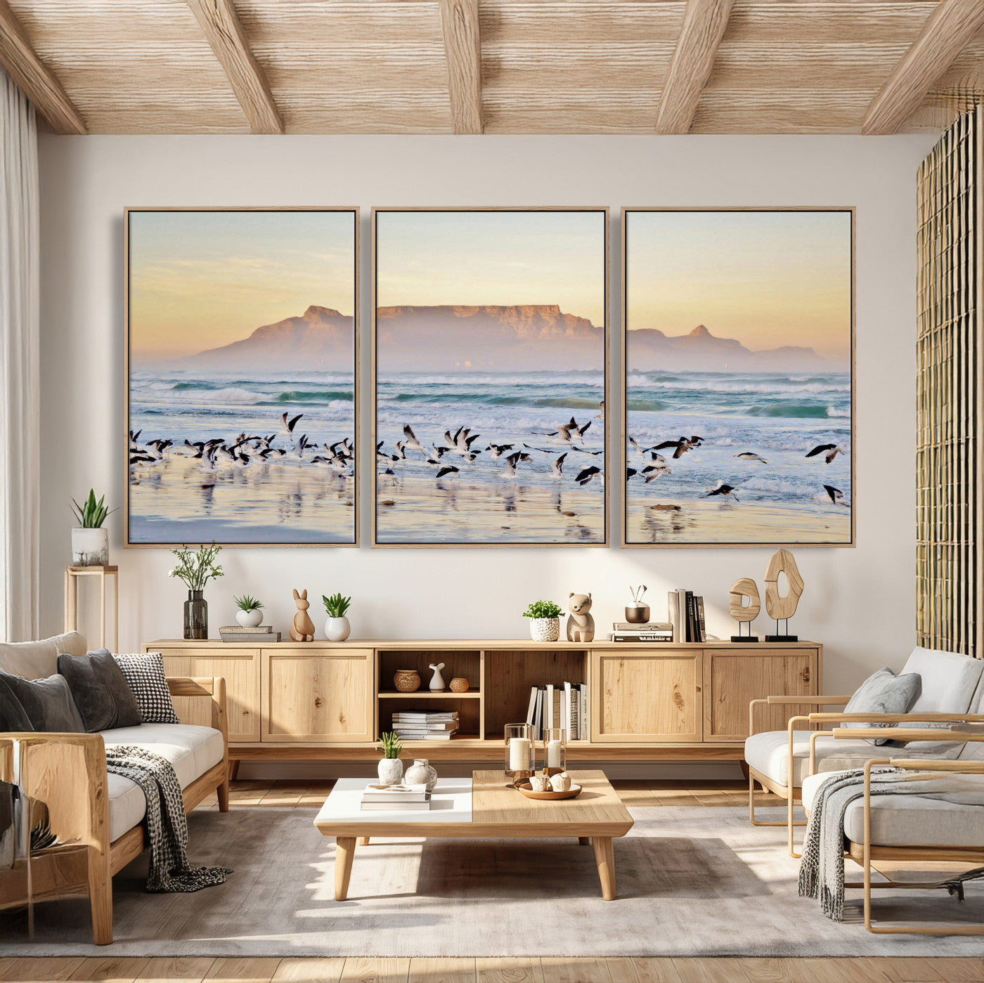 78989362-MGV-CV-36X24 - Seagulls Over Ocean Wall Art Canvas Print – Coastal Beach Landscape Artwork for Living Room Decor