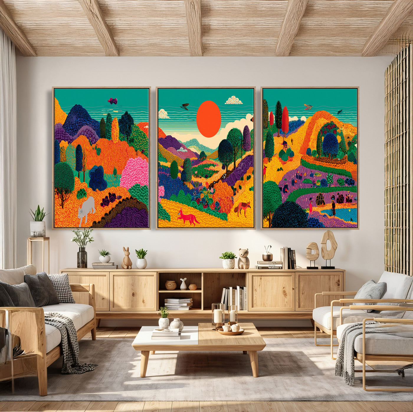 45710397-MGV-CV-48X32-3P - Colorful Japanese Landscape Print: Maximalist Panoramic Wall Art