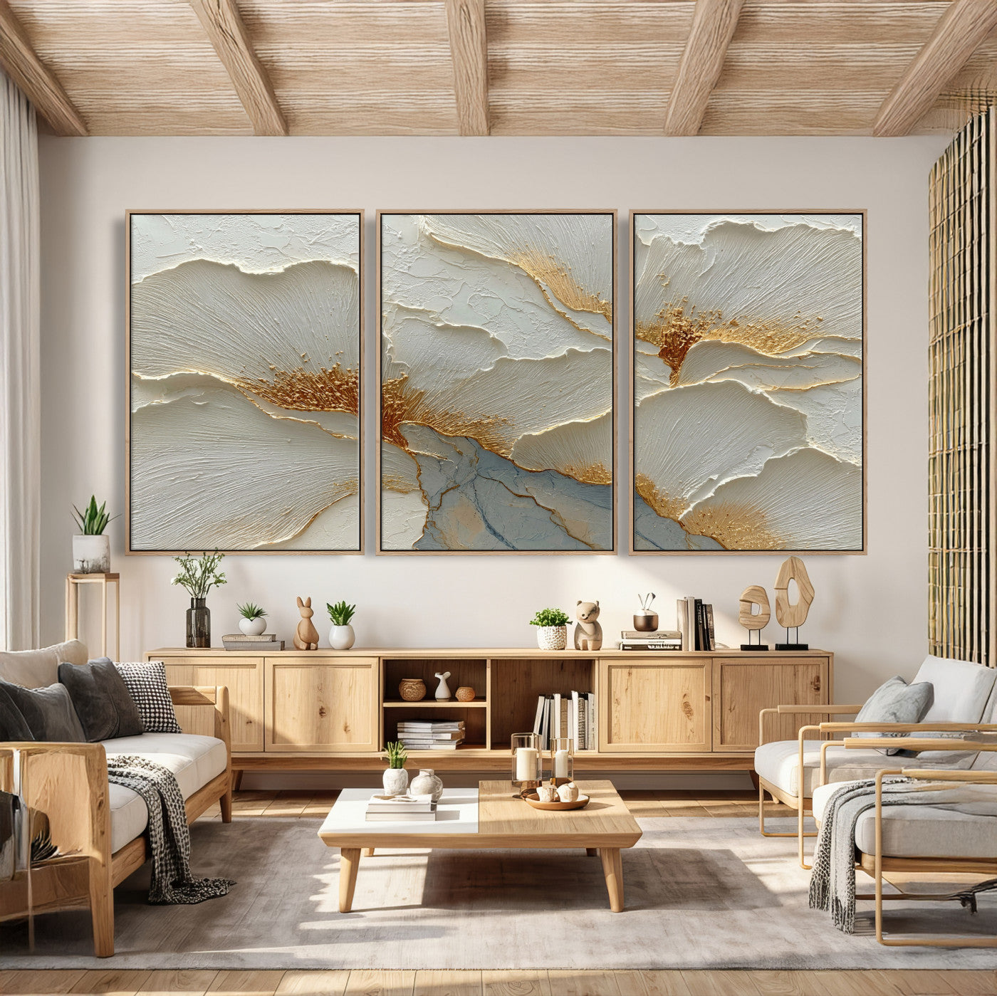 4712069F1-MGV-CV-36X24 - White Gold Floral Canvas Wall Art — Textured Flower Print | Luxury Botanical Decor | Elegant Bedroom Art | Gold Leaf Wall Art Gift