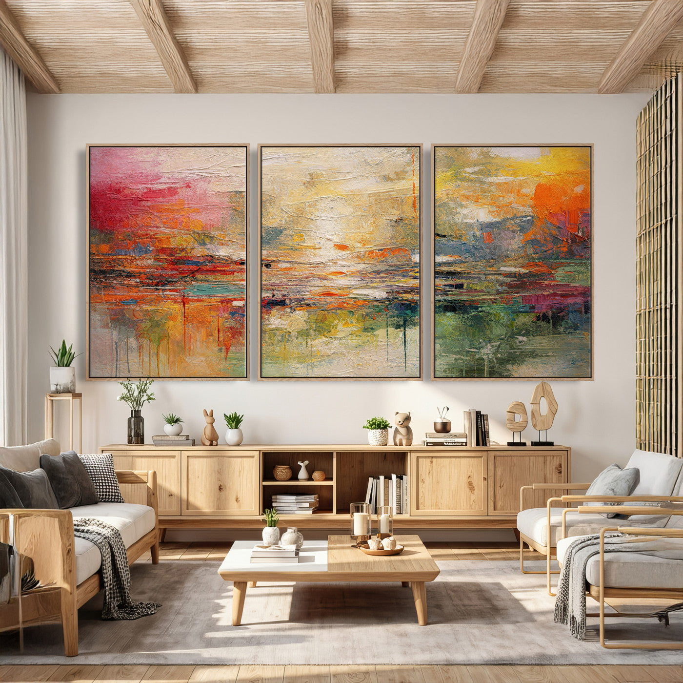 4712069P1-MGV-CV-36X24 - Colorful Abstract Canvas Wall Art — Large Textured Oil Painting Style Print | Orange Red Boho Wall Decor | Modern Living Room Art | Bold Wall Art