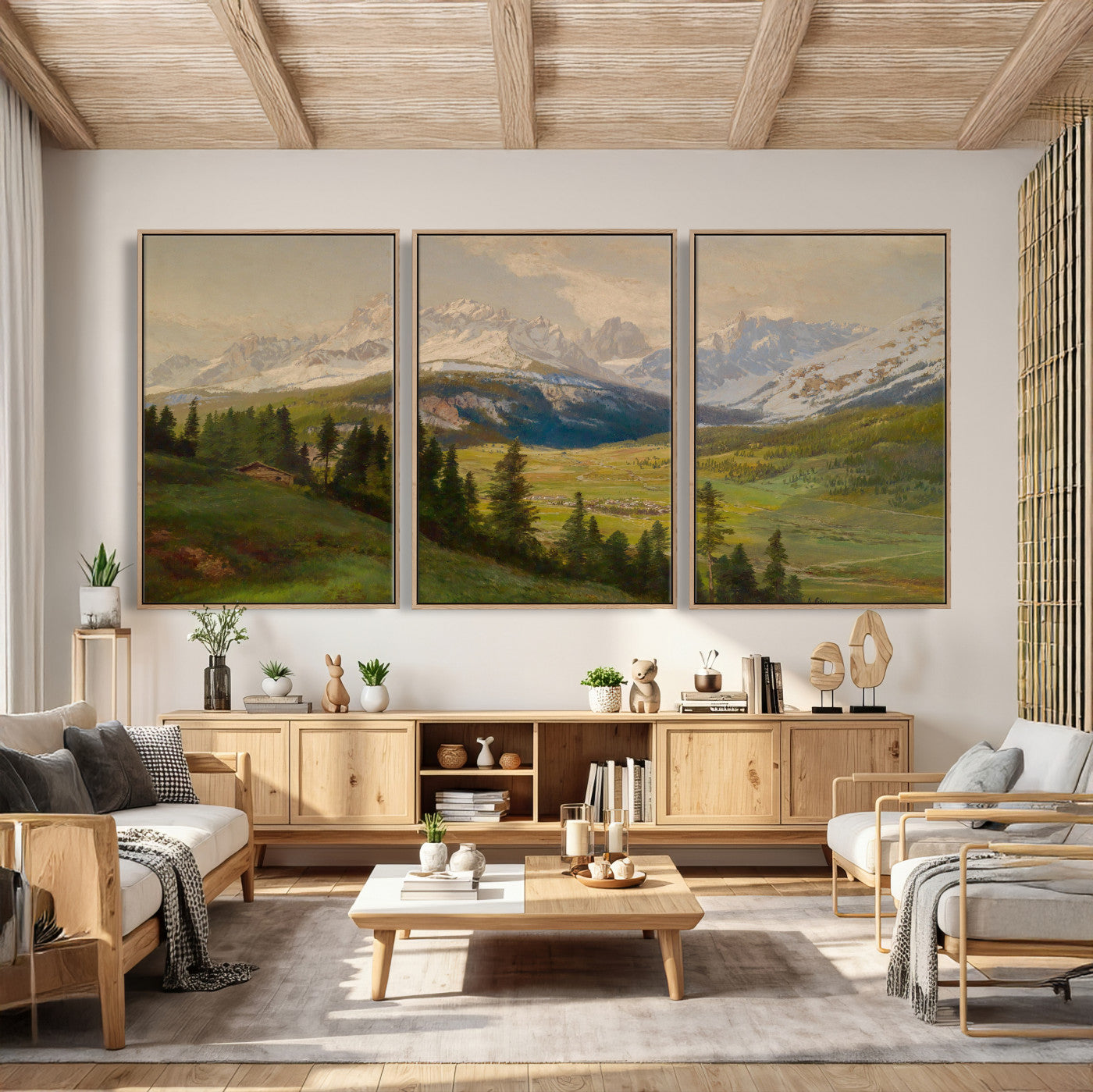 23120262-MGV-CV-36X24 - Konrad Petrides Sexten Village Canvas Print, Alpine Mountain Valley Painting, Dolomites Landscape Art