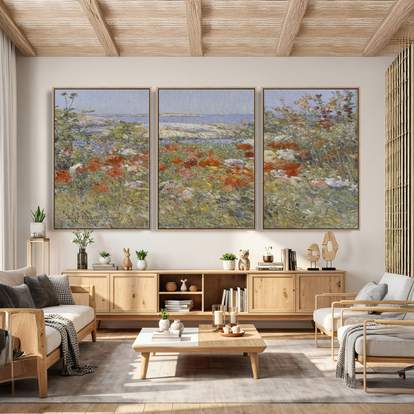 54770907-MGV-CV-36X24 - Childe Hassam Celia Thaxter Garden Canvas — 1890 American Impressionist Poppy Floral Print | Isles of Shoals Coastal Art | Classic Gift