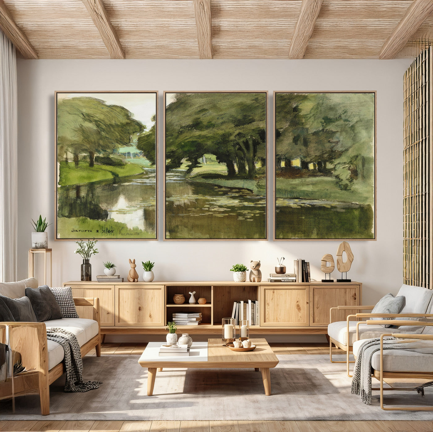 54446767-MGV-CV-36X24 - Anders Zorn Watercolor Canvas Print, Örtofta 1905 Swedish River Landscape, Impressionist Nature Art, Scandinavian Wall Decor, Plein Air Painting Print