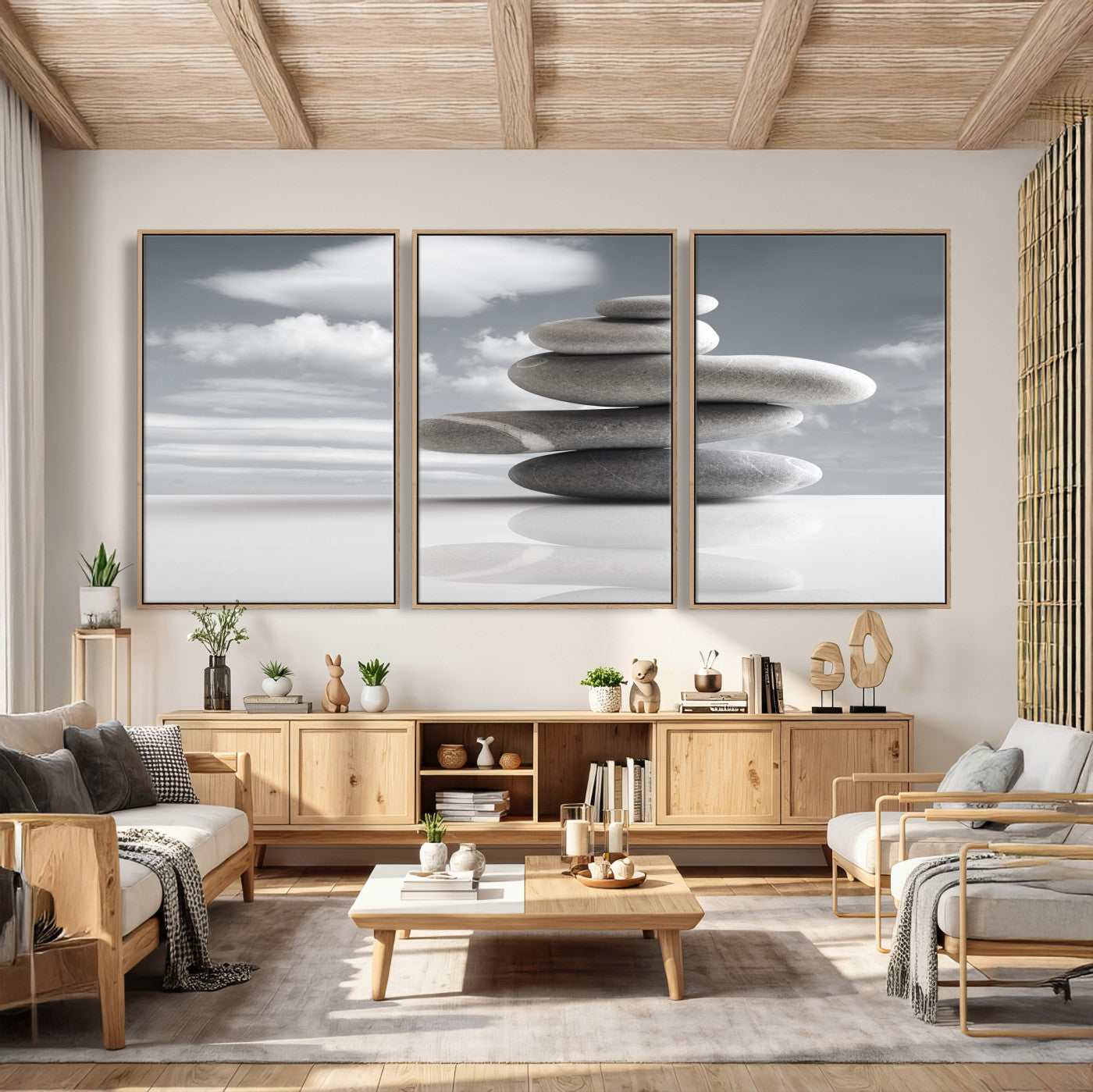 86426188-MGV-CV-36X24 - Zen Stone Wall Art Canvas Print, Balanced Rock Stack Framed Spa Artwork, Minimalist Meditation Decor for Living Room Bedroom Office Bathroom