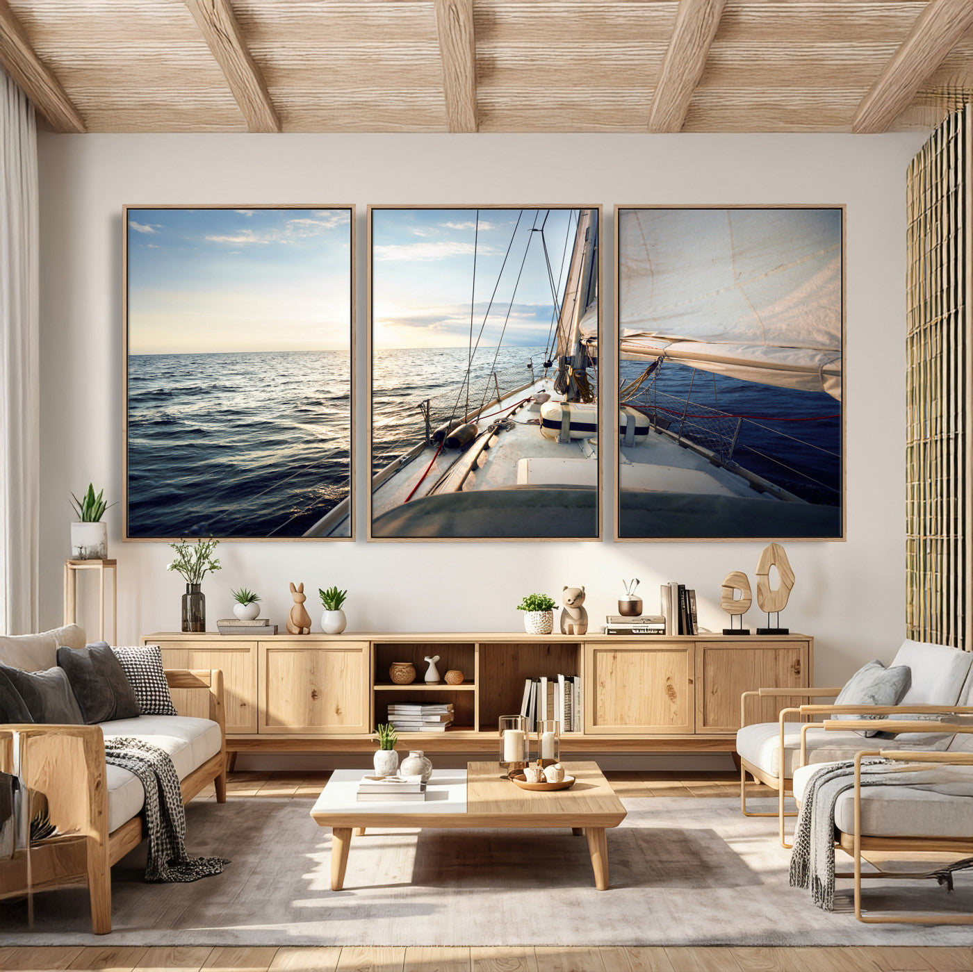 76381335-MGV-CV-36X24 - Sailboat Wall Art Canvas Print, Ocean Sunset Sailing Framed Artwork, Coastal Nautical Seascape Decor for Living Room Office Beach House