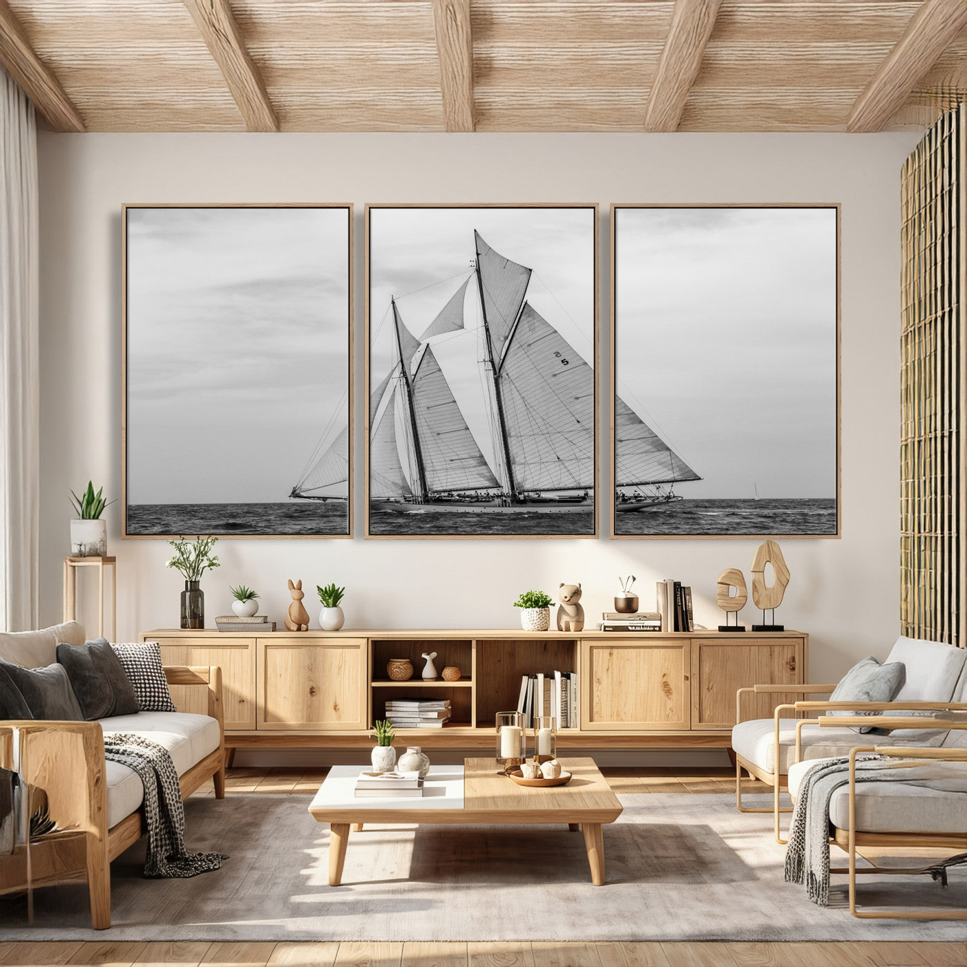 52882918-MGV-CV-36X24 - Vintage Sailboat Wall Art Canvas Print, Black and White Schooner Framed Artwork, Nautical Ocean Sailing Decor for Living Room Office Beach House