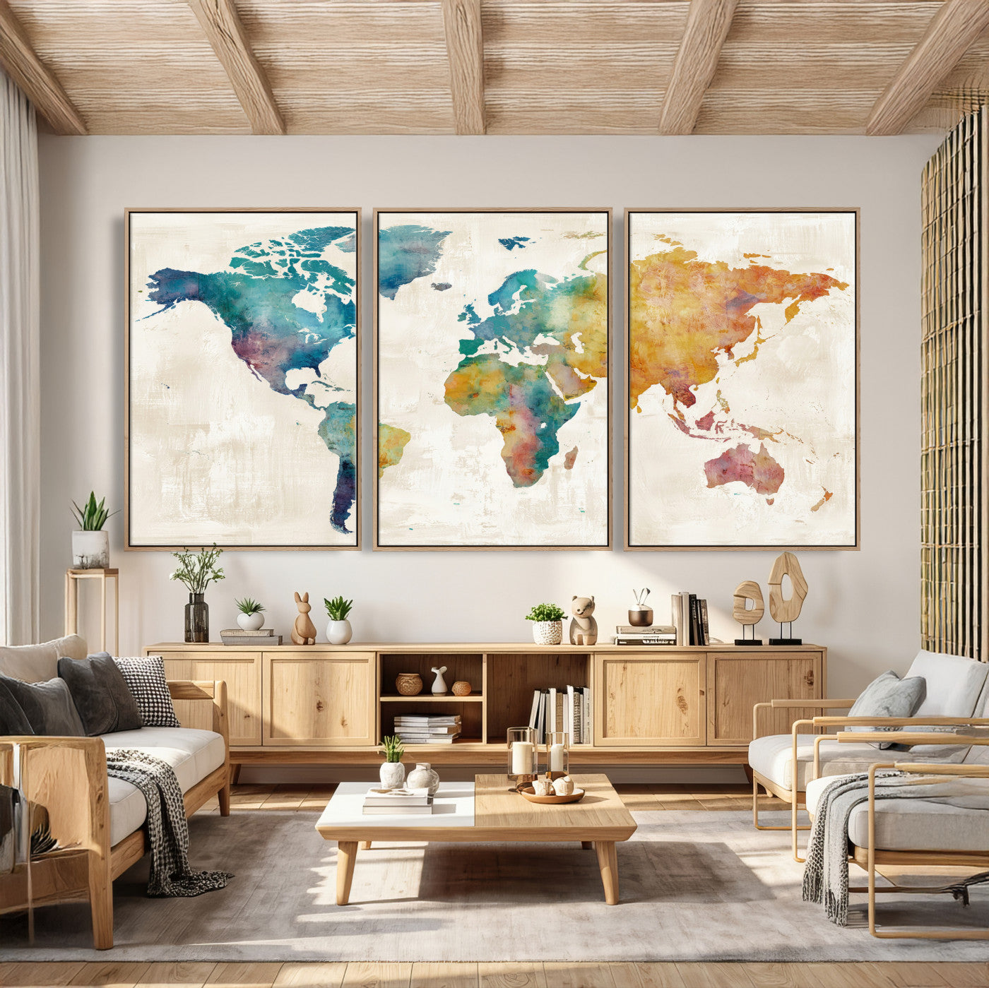 56556018-MGV-CV-36X24 - Watercolor World Map Canvas Wall Art Print – Abstract Colorful Travel Wall Decor