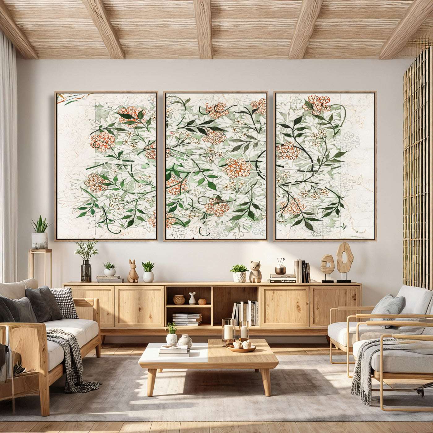 17622011W-MGV-CV-36X24 - William Morris Jasmine Flower Wall Art Canvas Print, Botanical Floral Canvas Print, Vintage Cottagecore Wall Decor, Framed Nature Artwork Ready to Hang