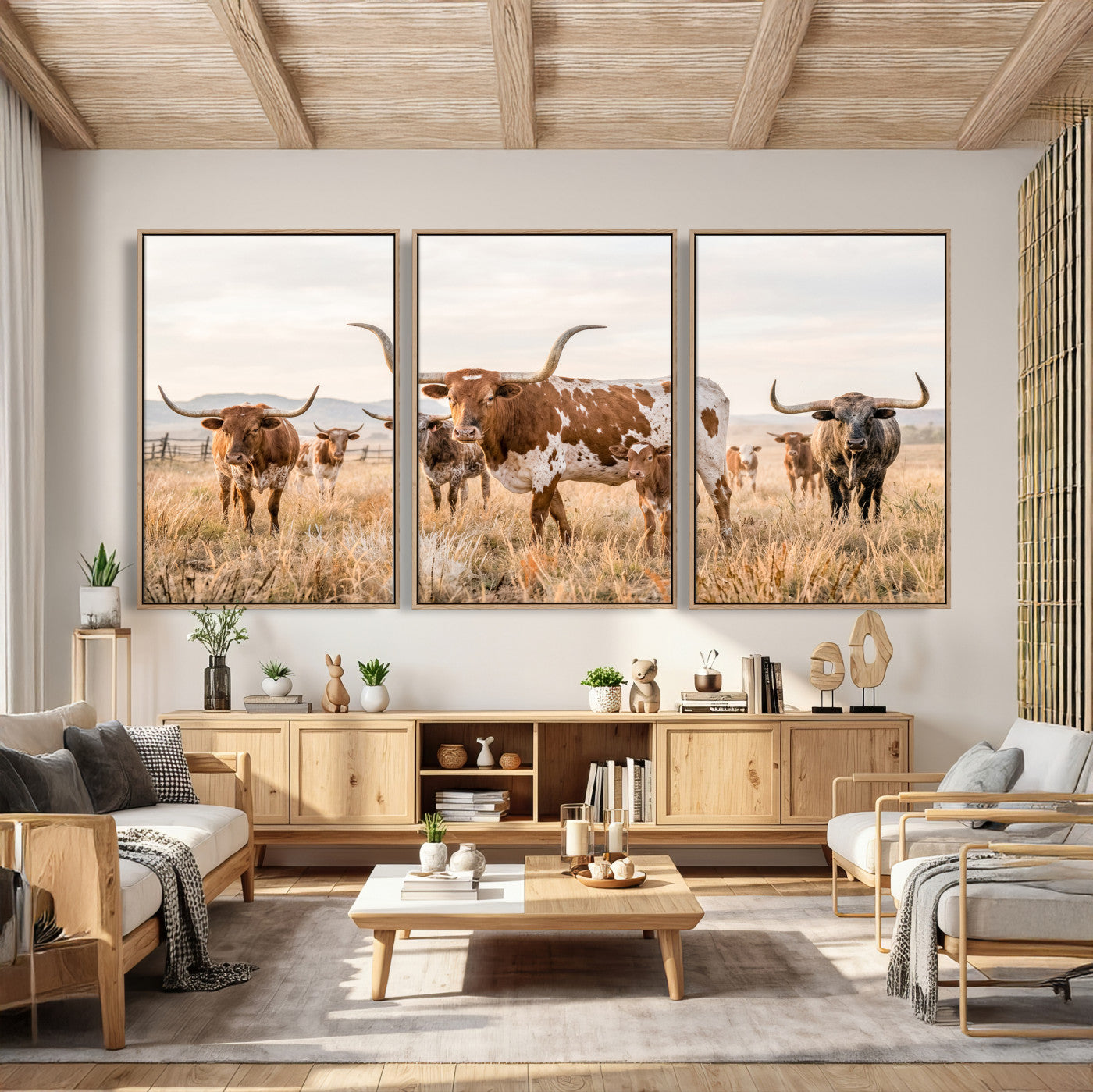 62336425AC-MGV-CV-36X24 - Texas Longhorn Canvas Wall Art, Rustic Farm Animal Photography Print, Farmhouse Country Decor, Western Ranch Art