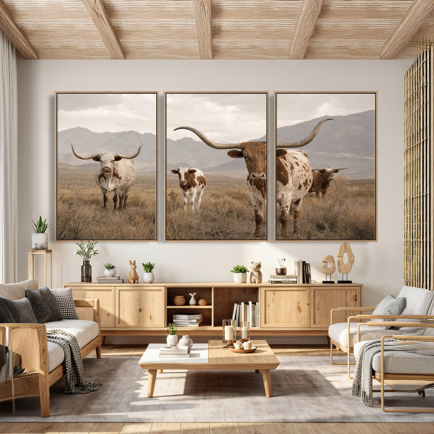 62336425AD-MGV-CV-36X24 - Rustic Texas Longhorn Cow Canvas Wall Art Print, Rustic Farm Animal Photography Print, Farmhouse Country Decor, Western Ranch Art
