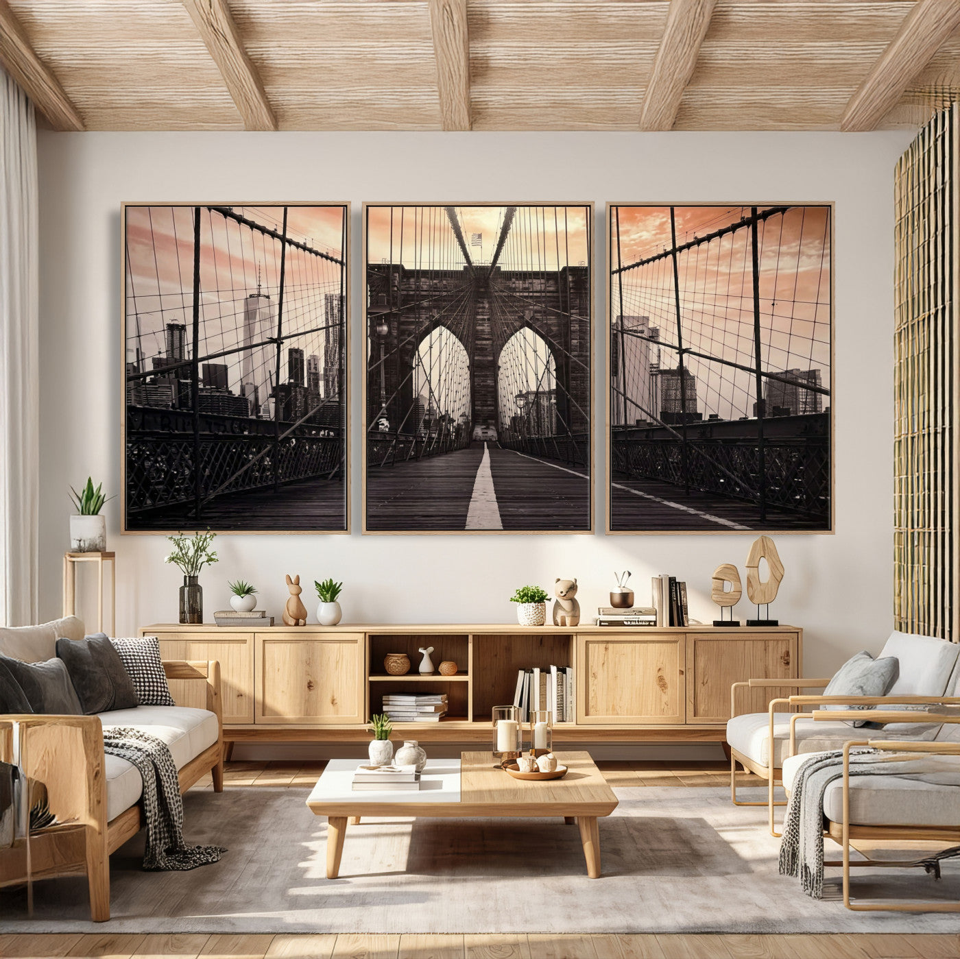 93226664-MGV-CV-36X24 - Brooklyn Bridge Canvas Wall Art, New York City Skyline Photography Print, NYC Landmark Urban Decor Artwork