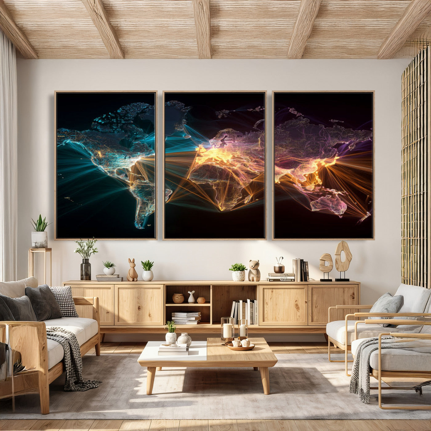 14891737-MGV-CV-36X24 - World Map and Global Flight Routes Map Canvas Wall Art, Worldwide Aviation Network Print, International Air Travel Wall Decor