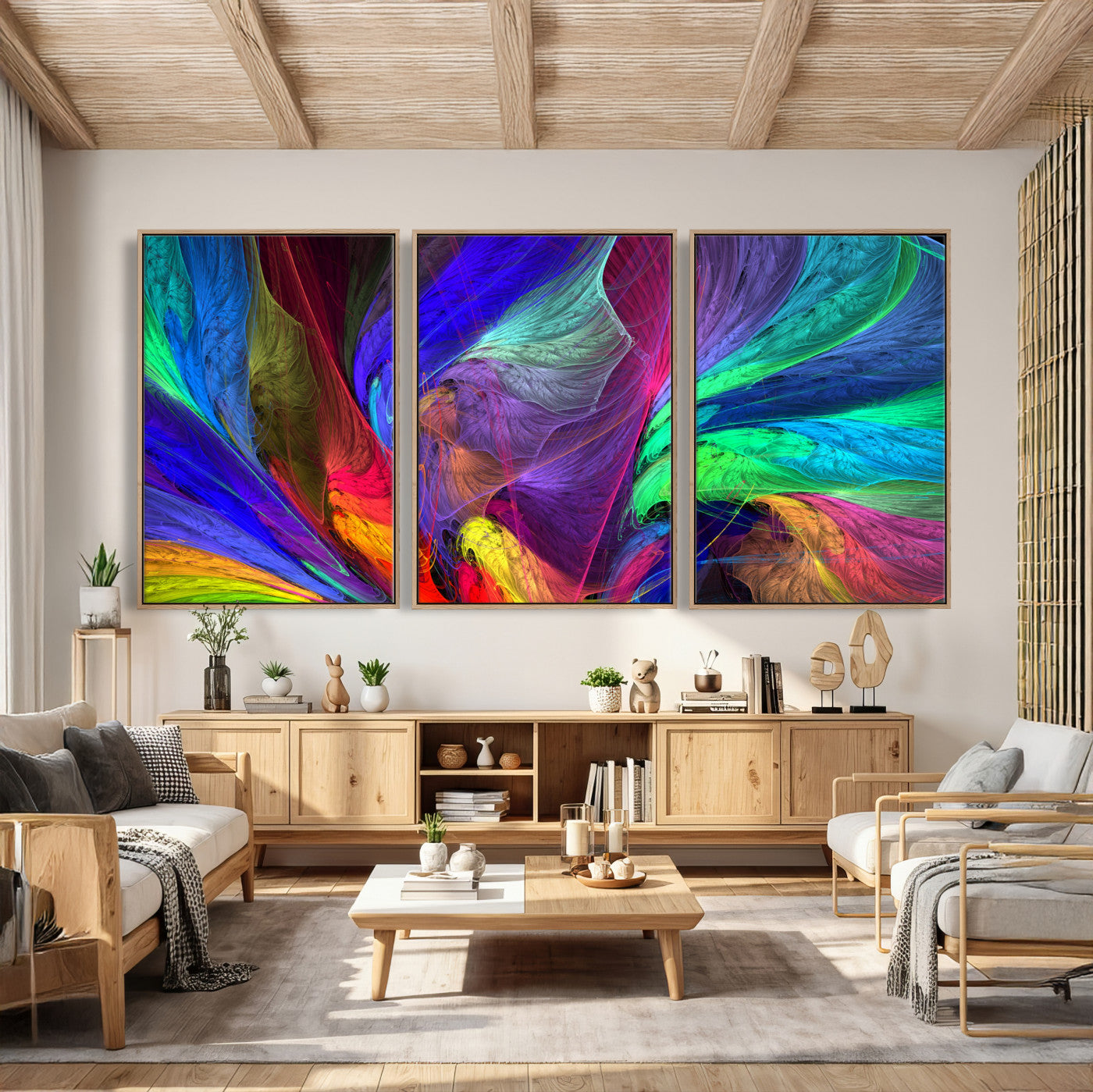 376925791-MGV-CV-36X24 - Colorful Abstract Canvas Wall Art, Rainbow Swirl Fractal Print, Bold Multicolor Living Room Decor, Vibrant Energy Art, Large Abstract Wall Art