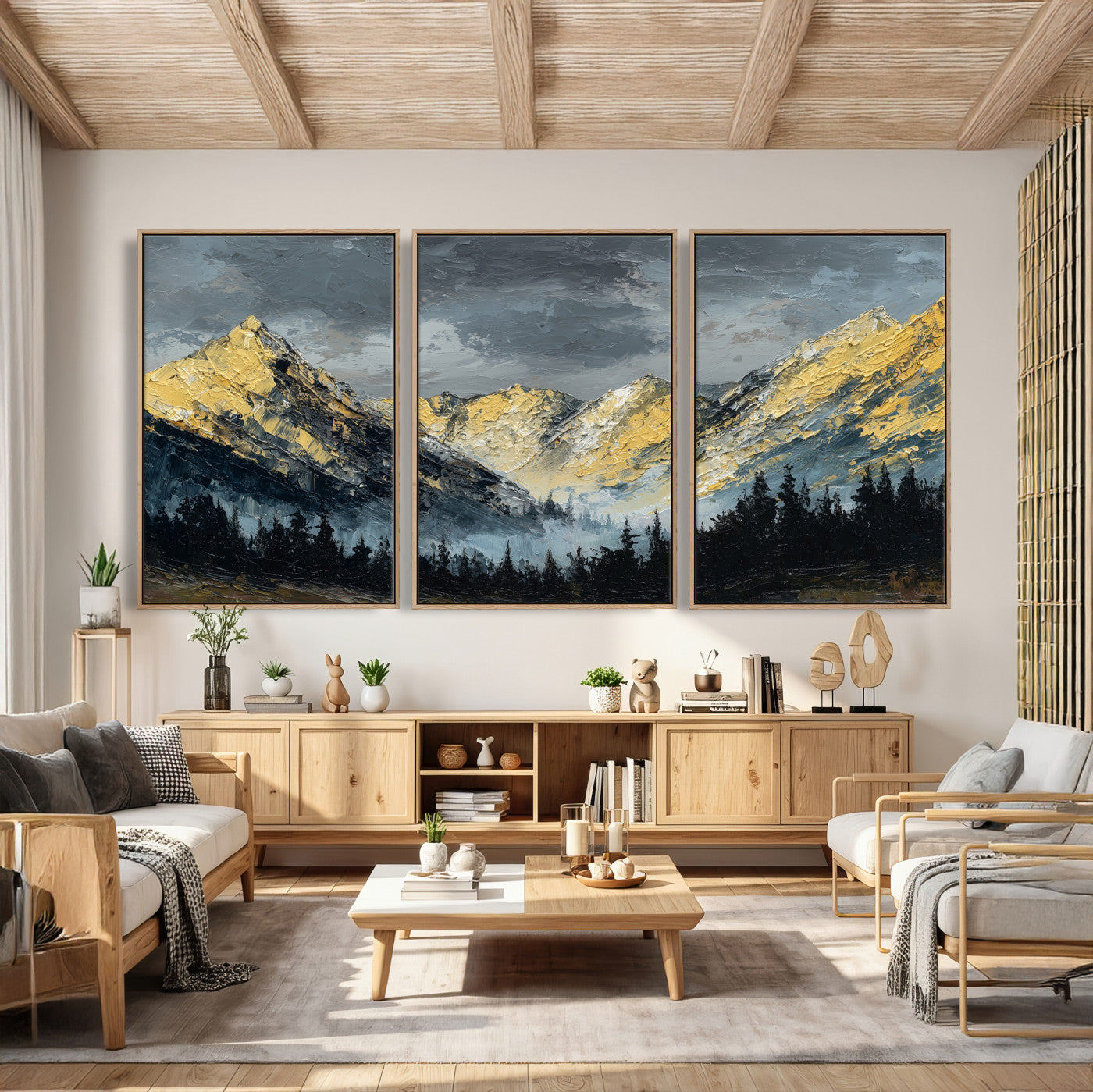 86912101-MGV-CV-48X32-3P - Abstract Mountain Wall Art Canvas Print Modern Landscape Painting Print