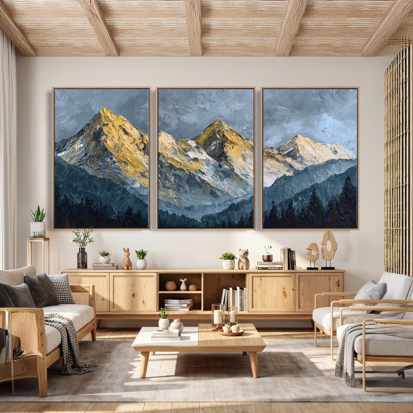 50821961-MGV-CV-48X32-3P - Abstract Mountain Wall Art Canvas Print Modern Landscape Painting Print