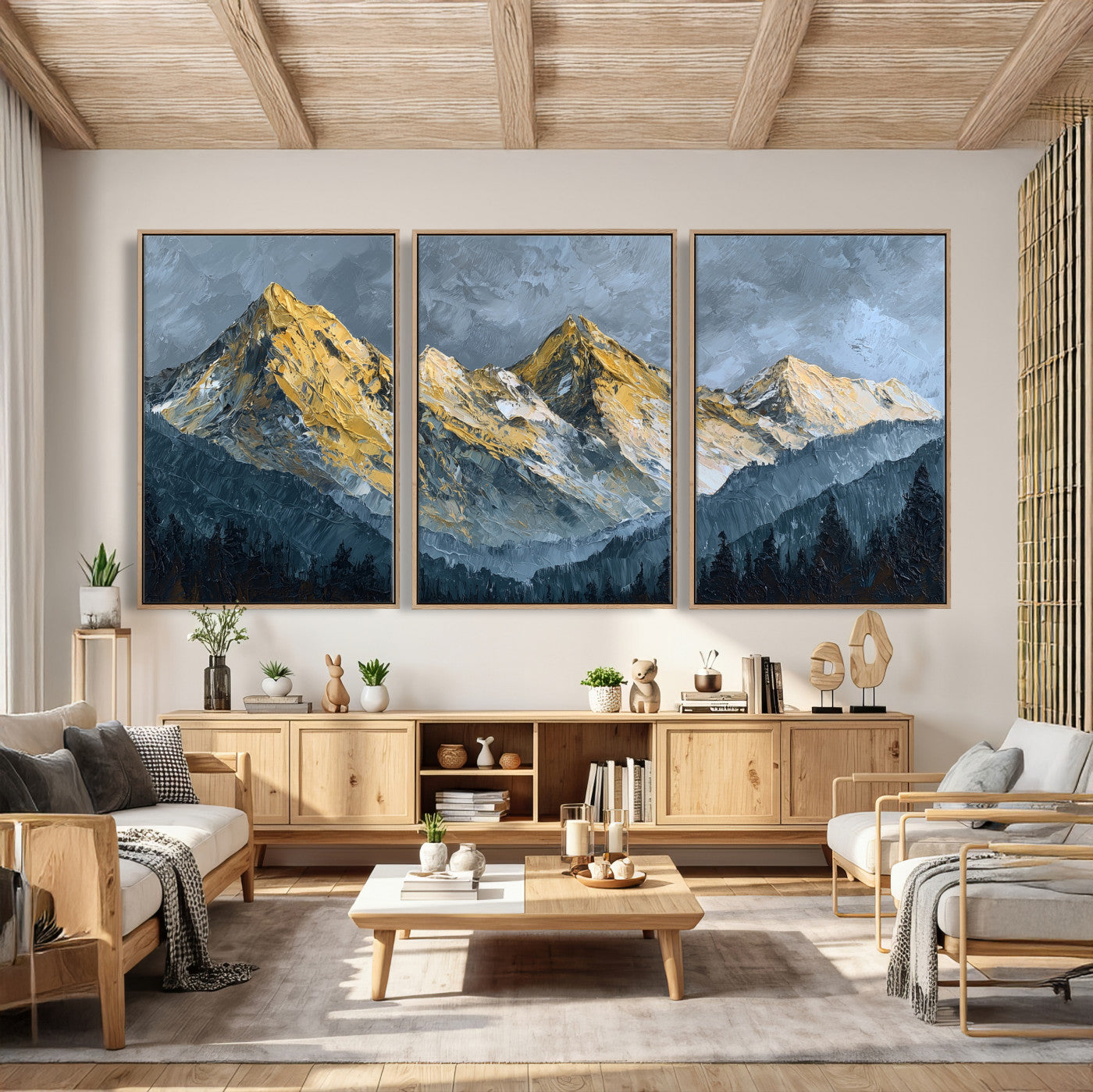50821961-MGV-CV-48X32-3P - Abstract Mountain Wall Art Canvas Print Modern Landscape Painting Print