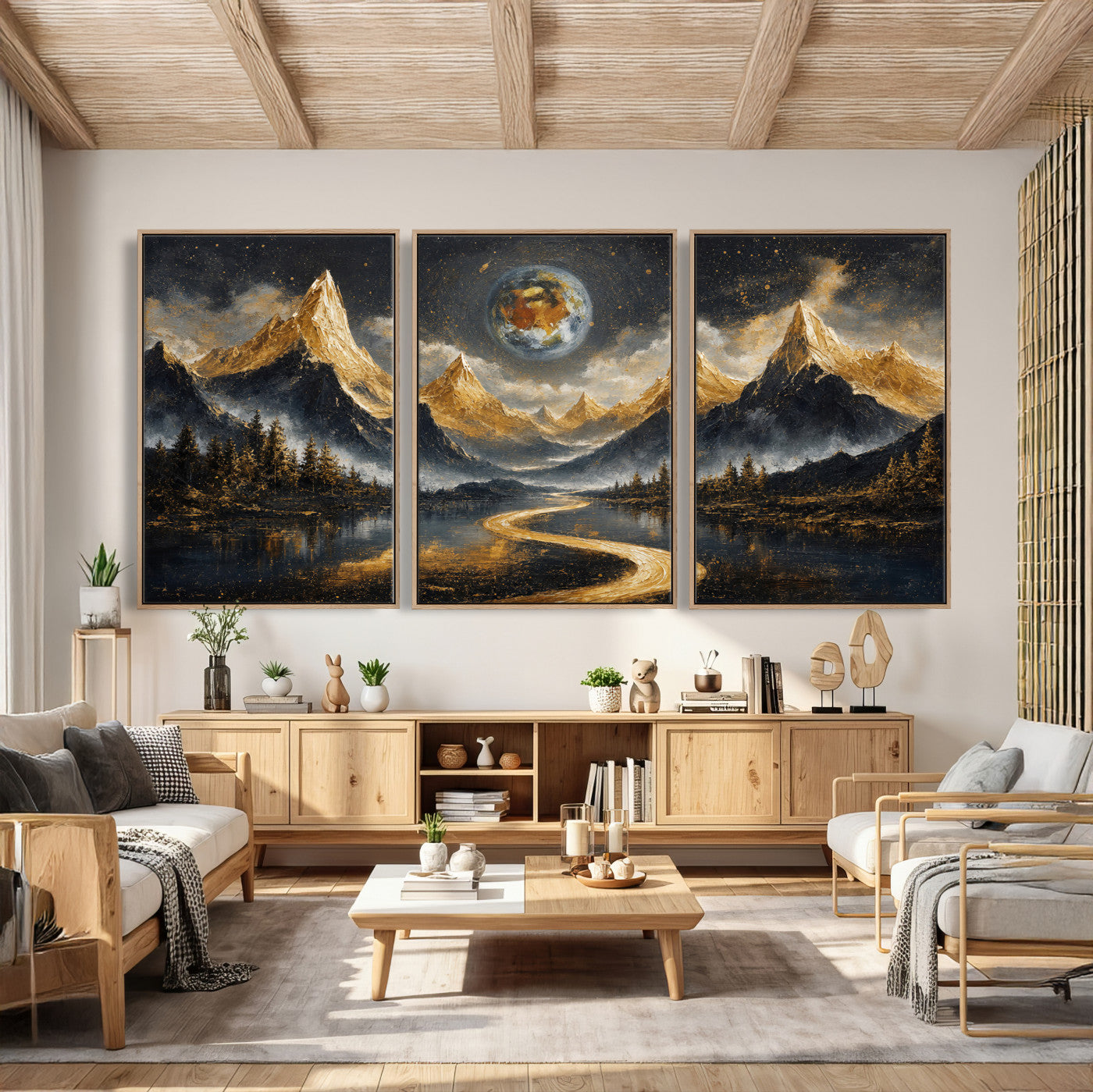 34202127-MGV-CV-48X32-3P - Abstract Mountain Wall Art Canvas Print Modern Landscape Painting Print