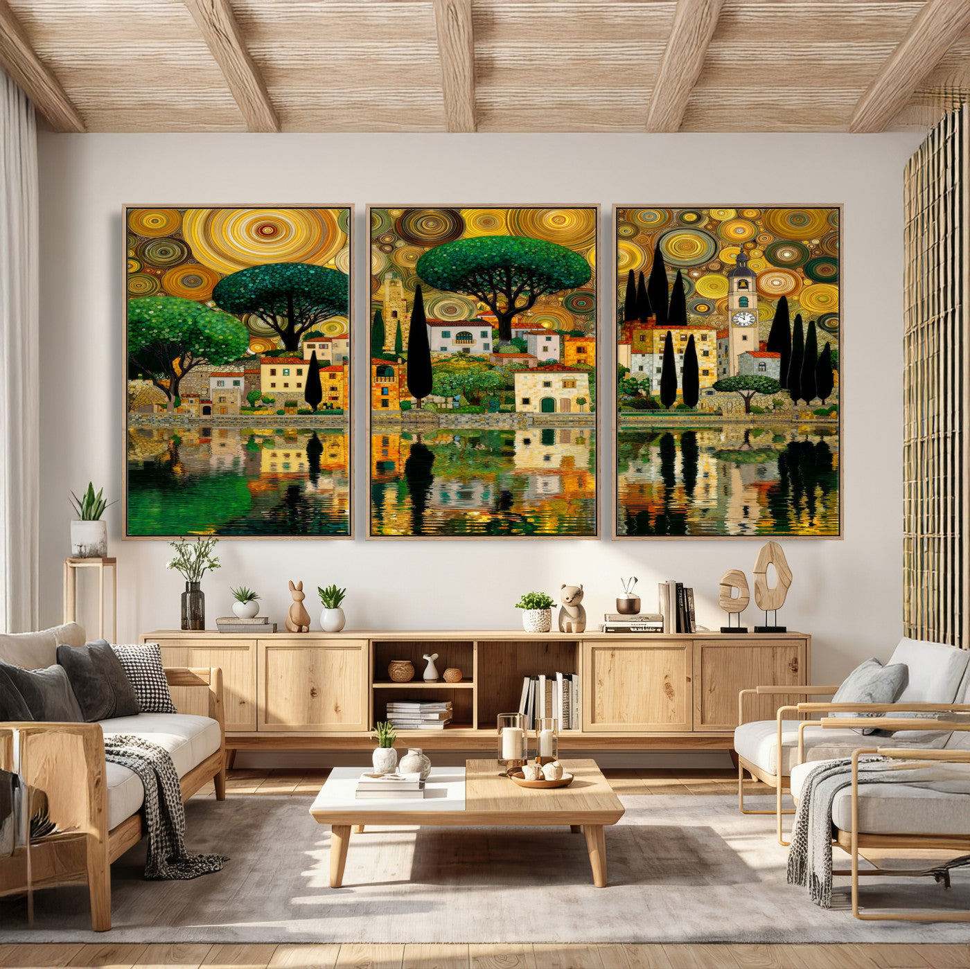 93010897-MGV-CV-36X24 - Gustav Klimt Golden Cityscape Wall Art Canvas Print,