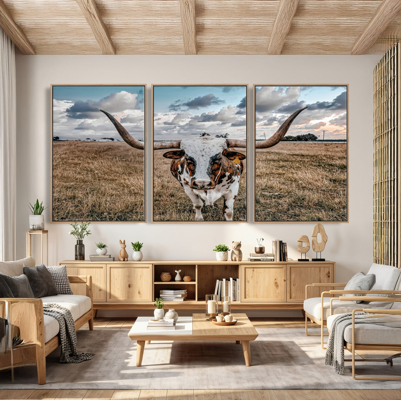 17464823-MGV-CV-36X24 - Texas Longhorn Canvas Wall Art Print - Western Cow Photography, Rustic Ranch Decor, Farmhouse Wall Art, Ready to Hang