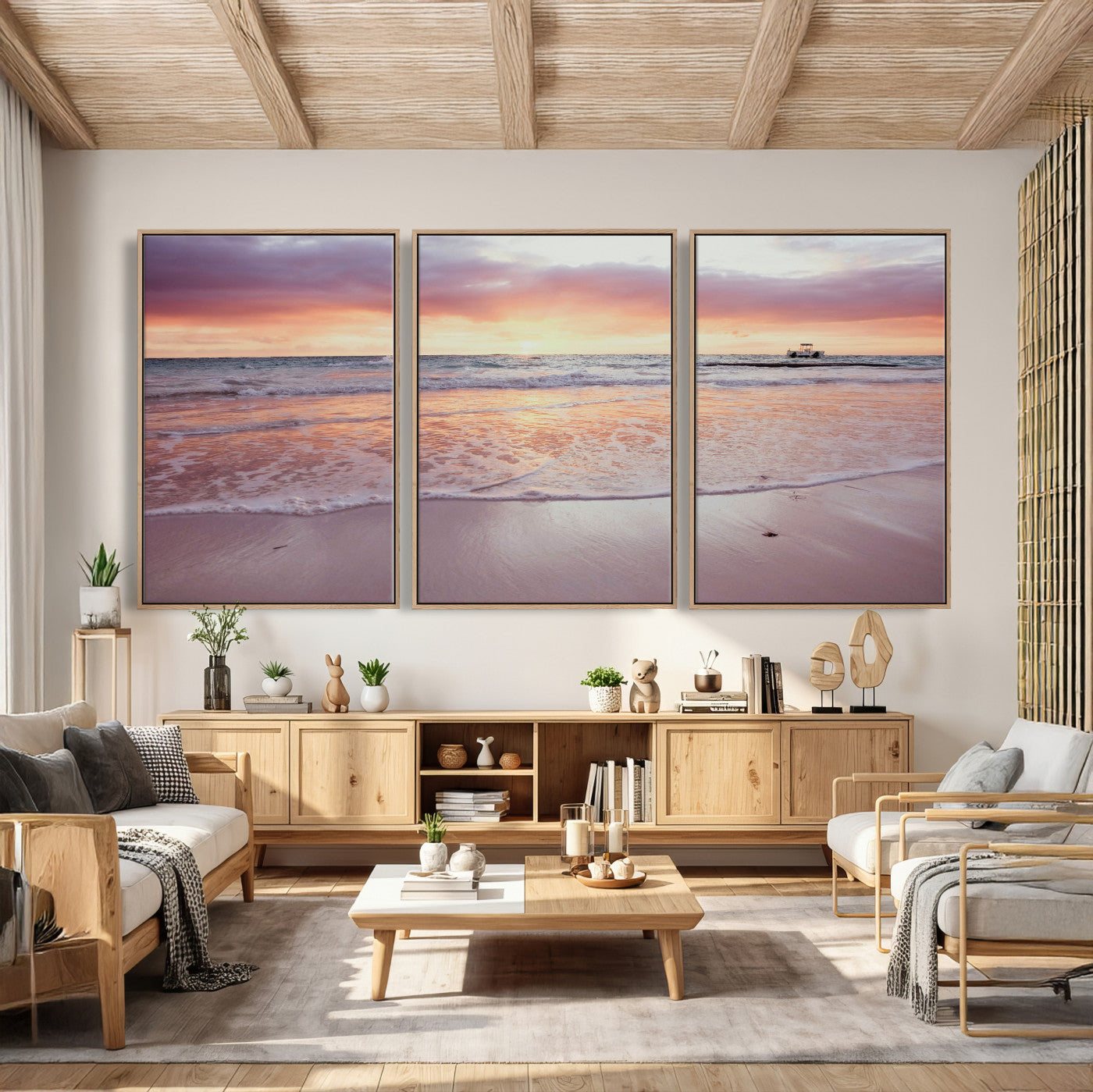 44765395-MGV-CV-36X24 - Beach Sunset Canvas Wall Art Print - Ocean Waves Landscape, Coastal Photography, Seascape Wall Decor, Ready to Hang