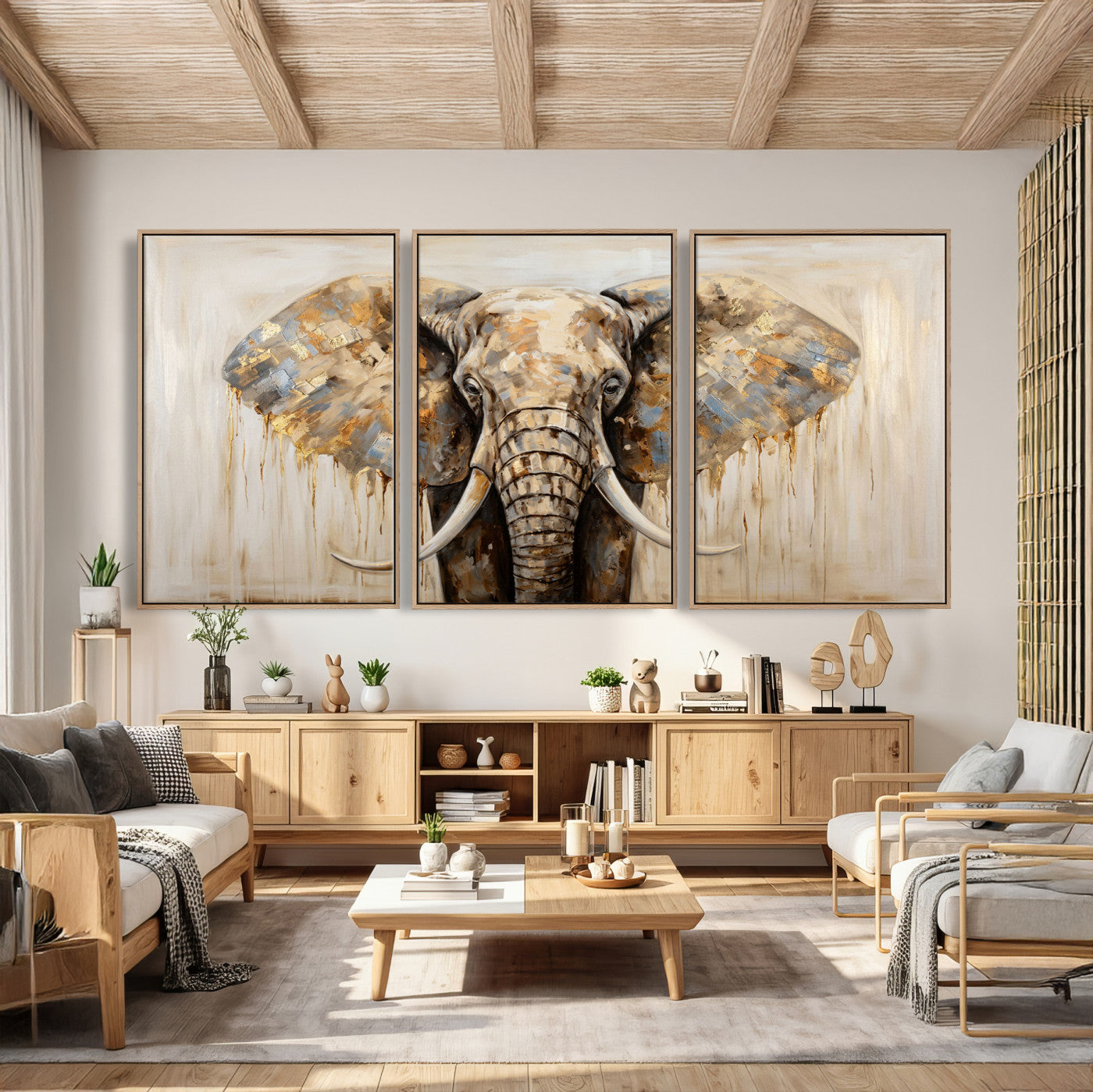 95819221-MGV-CV-36X24 - Gold Leaf Elephant Canvas Wall Art Abstract African Wildlife Painting Print