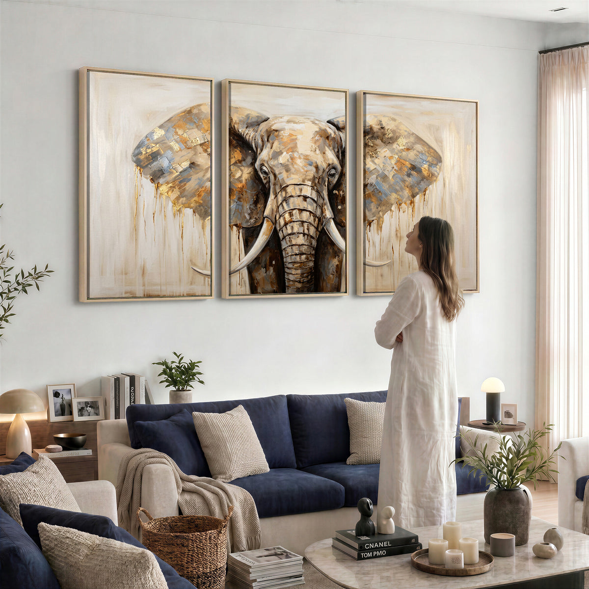 95819221-MGV-CV-36X24 - Gold Leaf Elephant Canvas Wall Art Abstract African Wildlife Painting Print