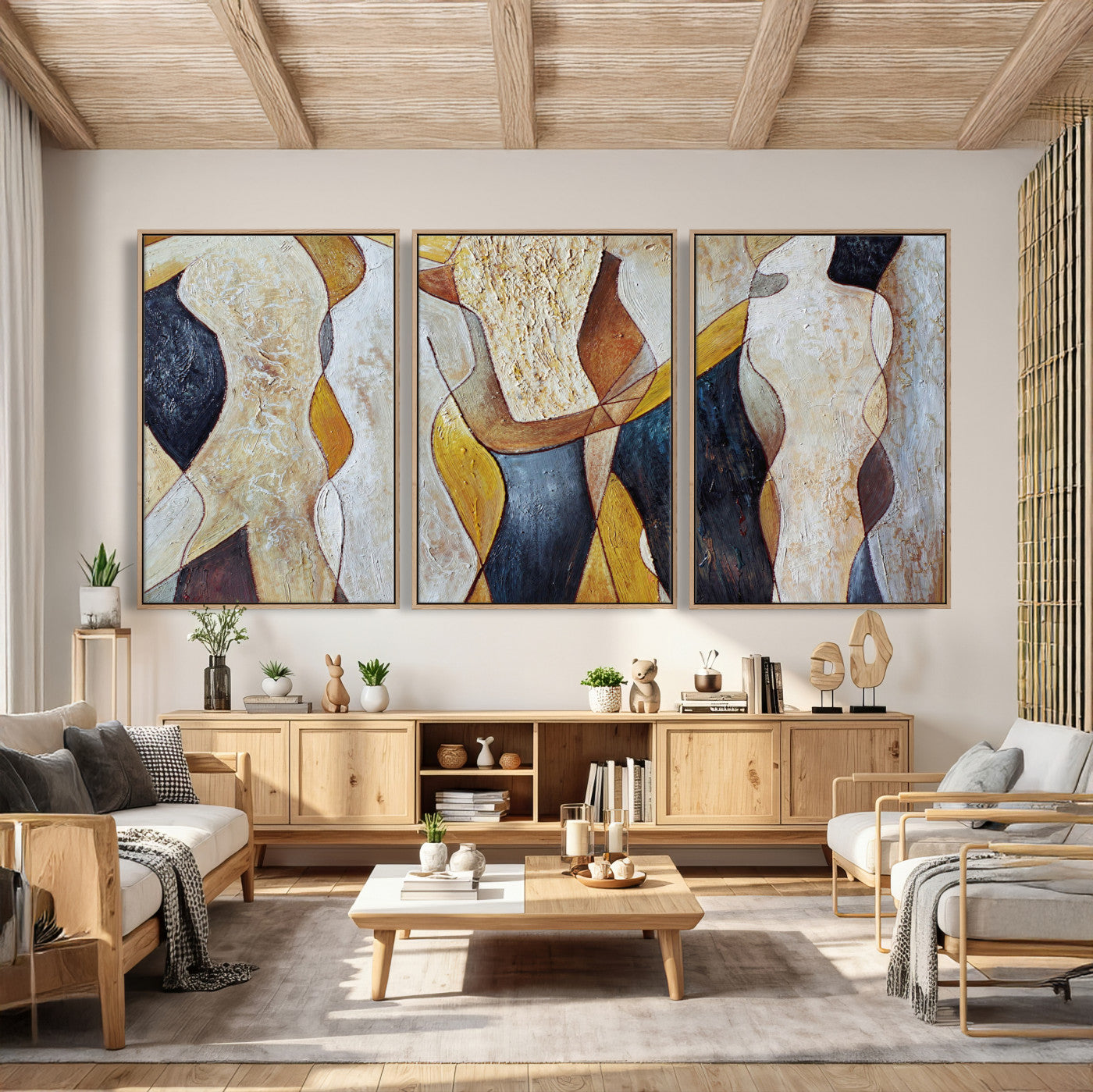 96079939-MGV-CV-36X24 - Mid Century Modern Figurative Canvas Wall Art Abstract Cubist Painting Print