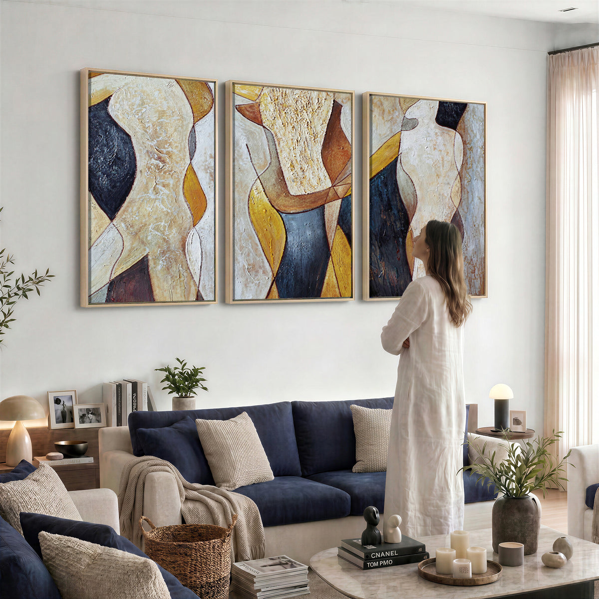 96079939-MGV-CV-36X24 - Mid Century Modern Figurative Canvas Wall Art Abstract Cubist Painting Print