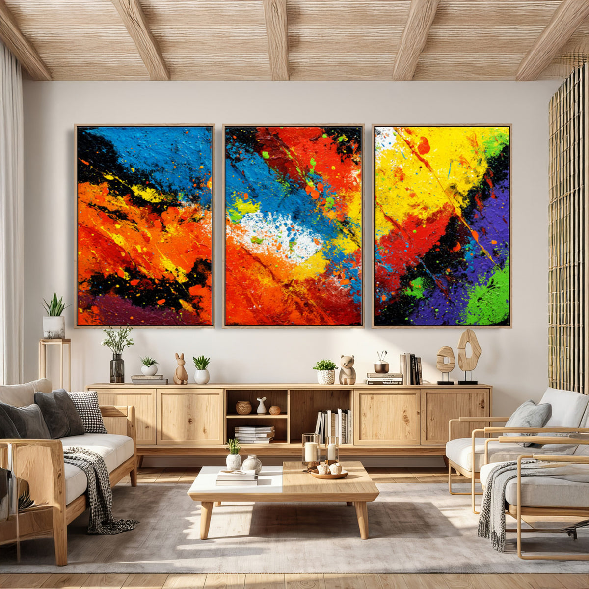 74888753-MGV-CV-36X24 - Vibrant Blue Abstract Canvas Wall Art Colorful Impasto Oil Painting Print