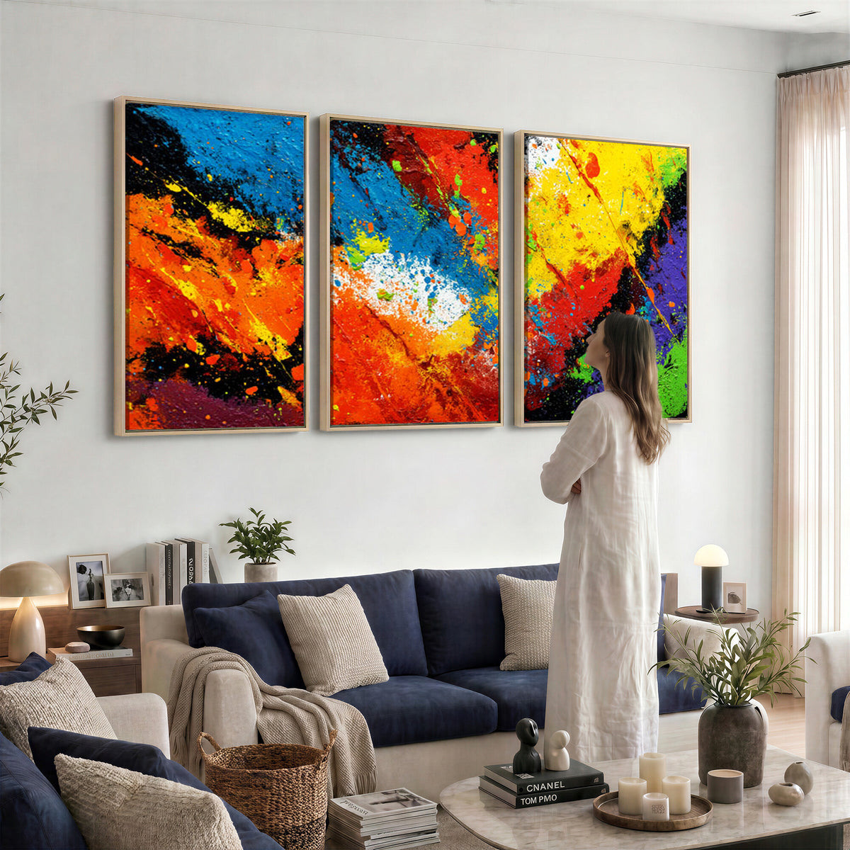 74888753-MGV-CV-36X24 - Vibrant Blue Abstract Canvas Wall Art Colorful Painterly Oil Painting Style Print