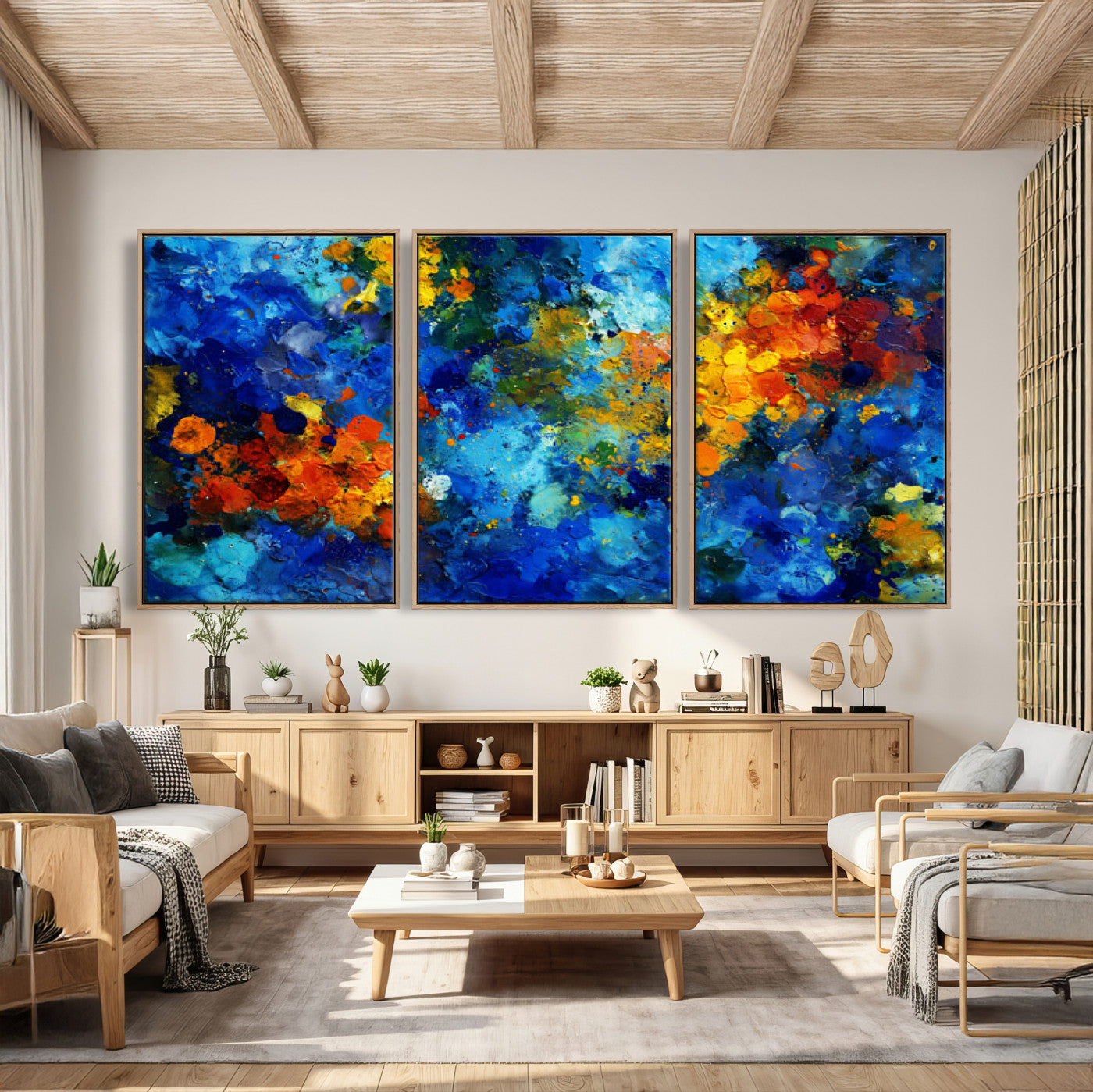 52431611-MGV-CV-36X24 - Vibrant Blue Abstract Canvas Wall Art Colorful Impasto Oil Painting Print