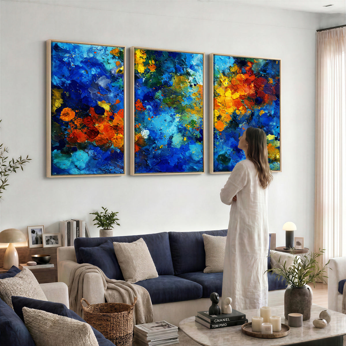 52431611-MGV-CV-36X24 - Vibrant Blue Abstract Canvas Wall Art Colorful Painterly Oil Painting Style Print