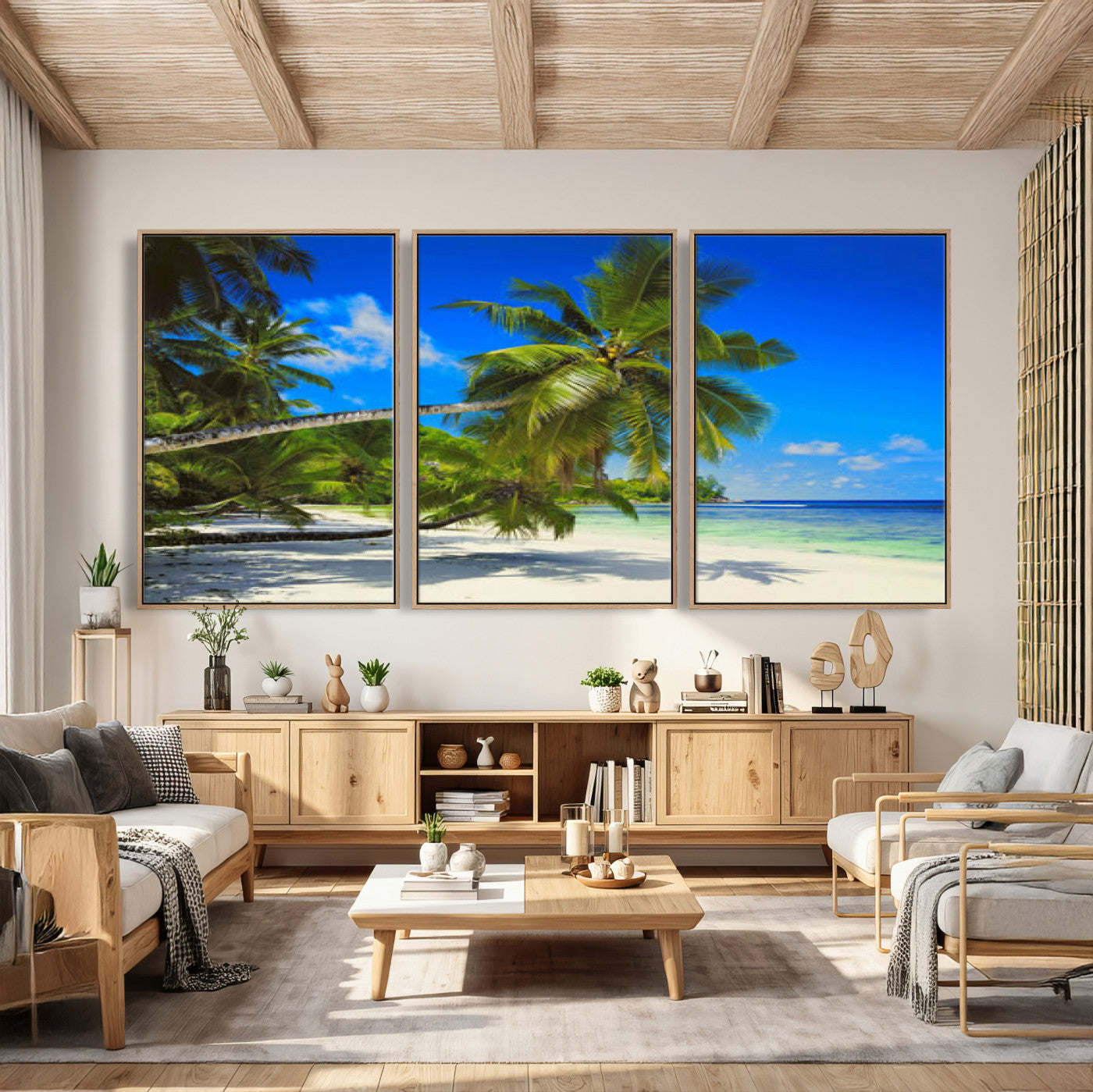 20475280-MGV-CV-36X24 - Tropical Island Coconut Palm Trees Wall Art Canvas Print - Turquoise Beach Print for Nautical Home Decor