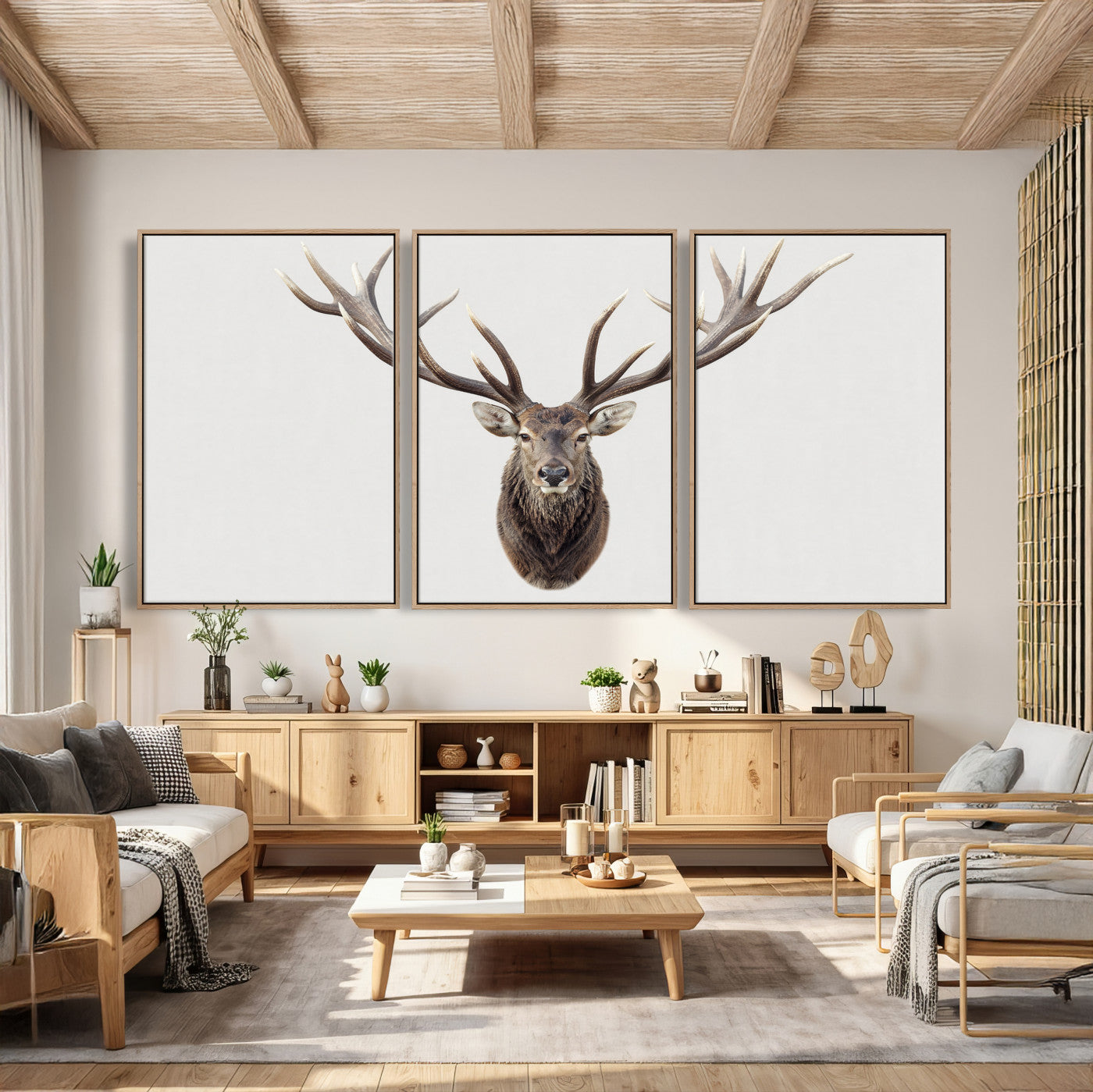 840173GY-MGV-CV-36X24 - Majestic Red Deer Canvas Wall Art – Stag Antlers Horns Print, Wildlife Hunting Poster, Rustic Cabin Lodge Decor